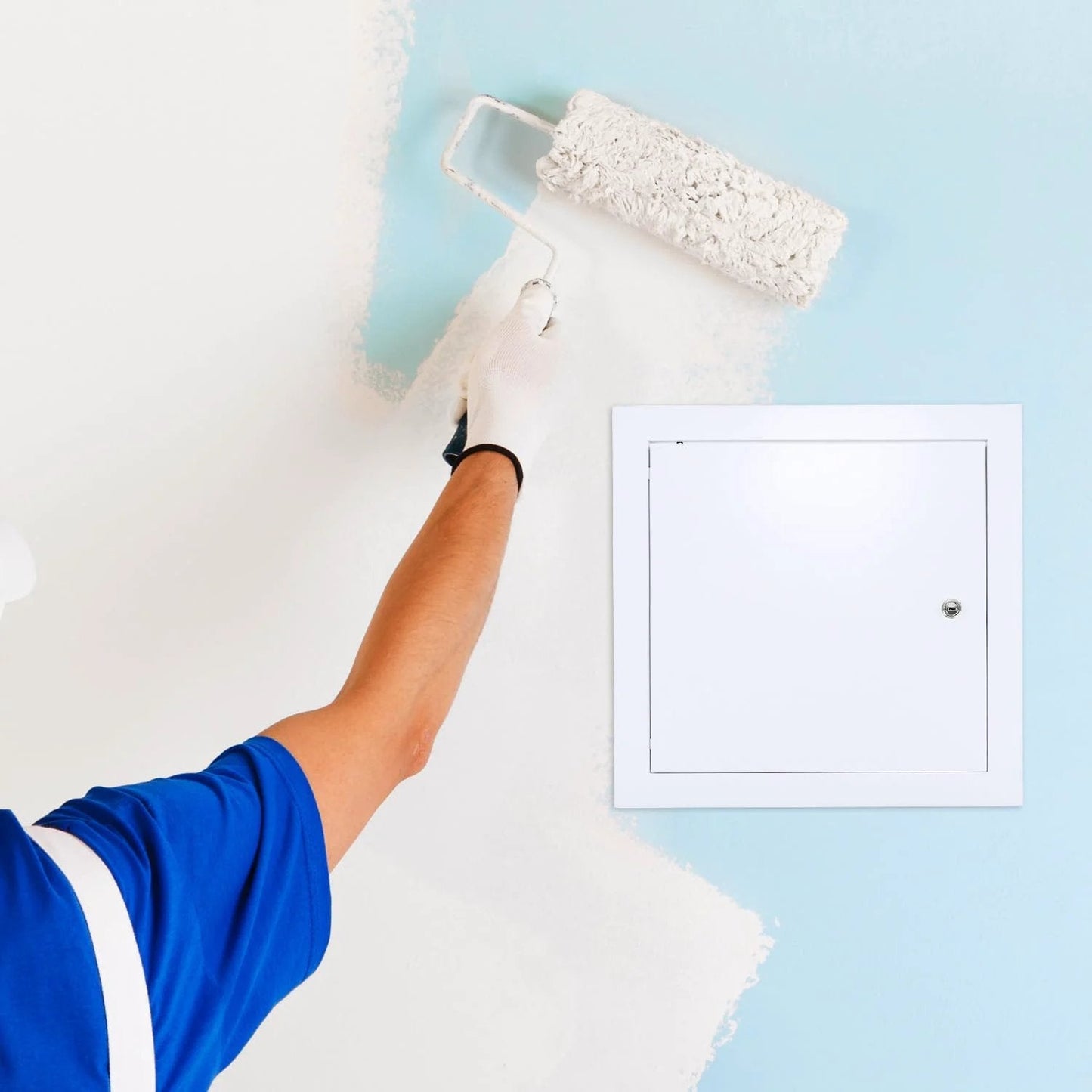 10 X 10 Flush Access Door Panel For Drywall And Ceiling Electrical, Powder Coated White Aluminum Alloy Service Shaft Door By QWORK on wall