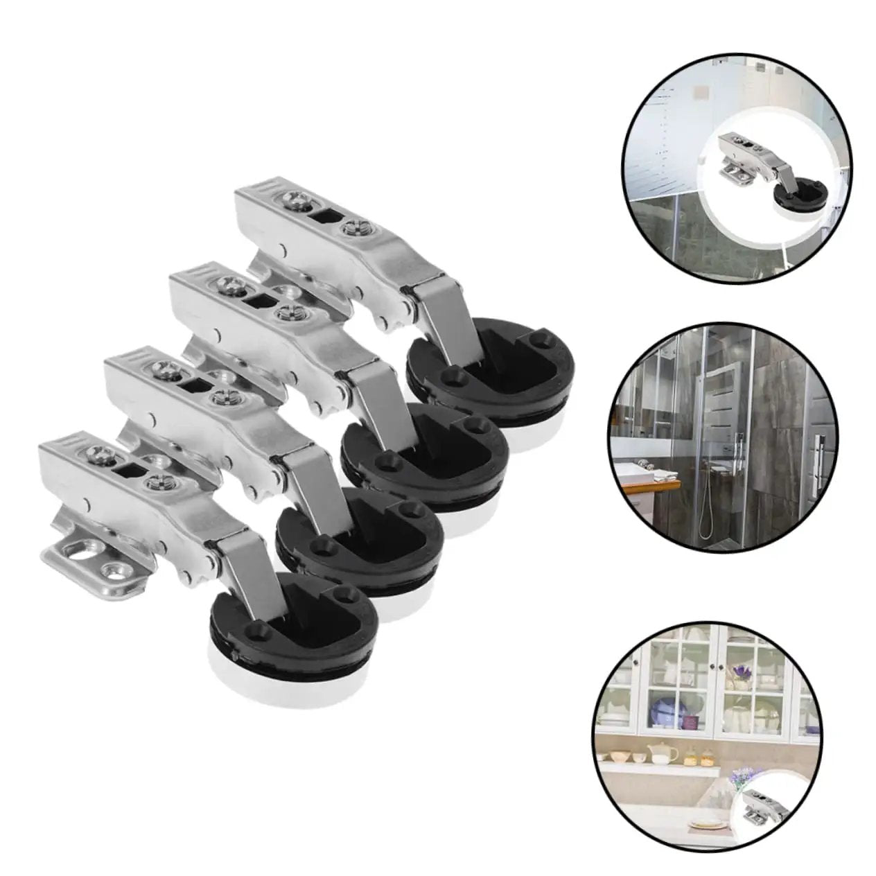 Hydraulic Glass Door Hinges 4 Pack For Frameless Cabinets And Cupboards With Soft Close Damping Silver Finish Durable Cold Rolled Steel Construction