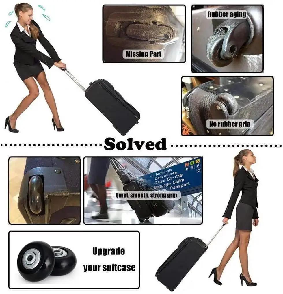 Various issues with suitcase wheels solved by 50mm Luggage Replacement Wheels Set Of 4 For Suitcases, Silent PU Swivel Caster Wheels.