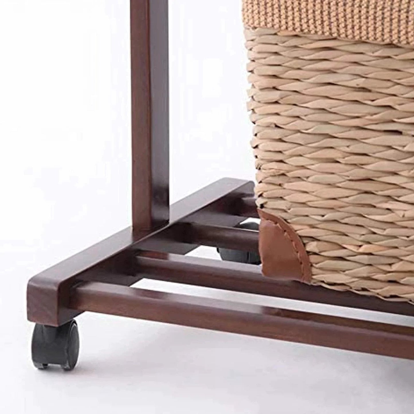 M8x125 Threaded Stem One Point Five Inch Nylon Swivel Caster Wheels With Brake installed on wicker furniture