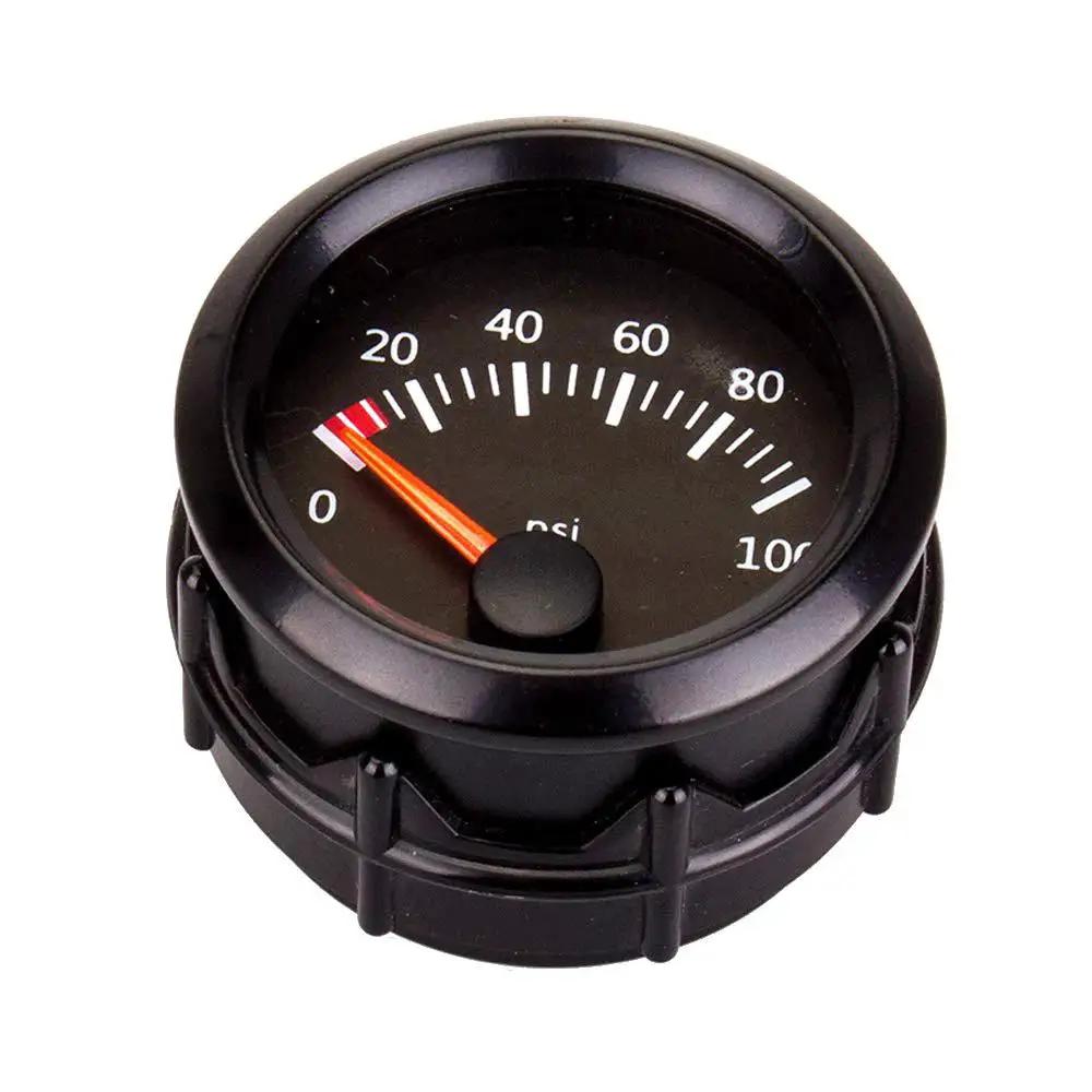Front view of 52mm Universal Car Oil Pressure Gauge Kit With White LED Readout, 0-100 PSI, 12V DC Power, Red Illuminated Needle