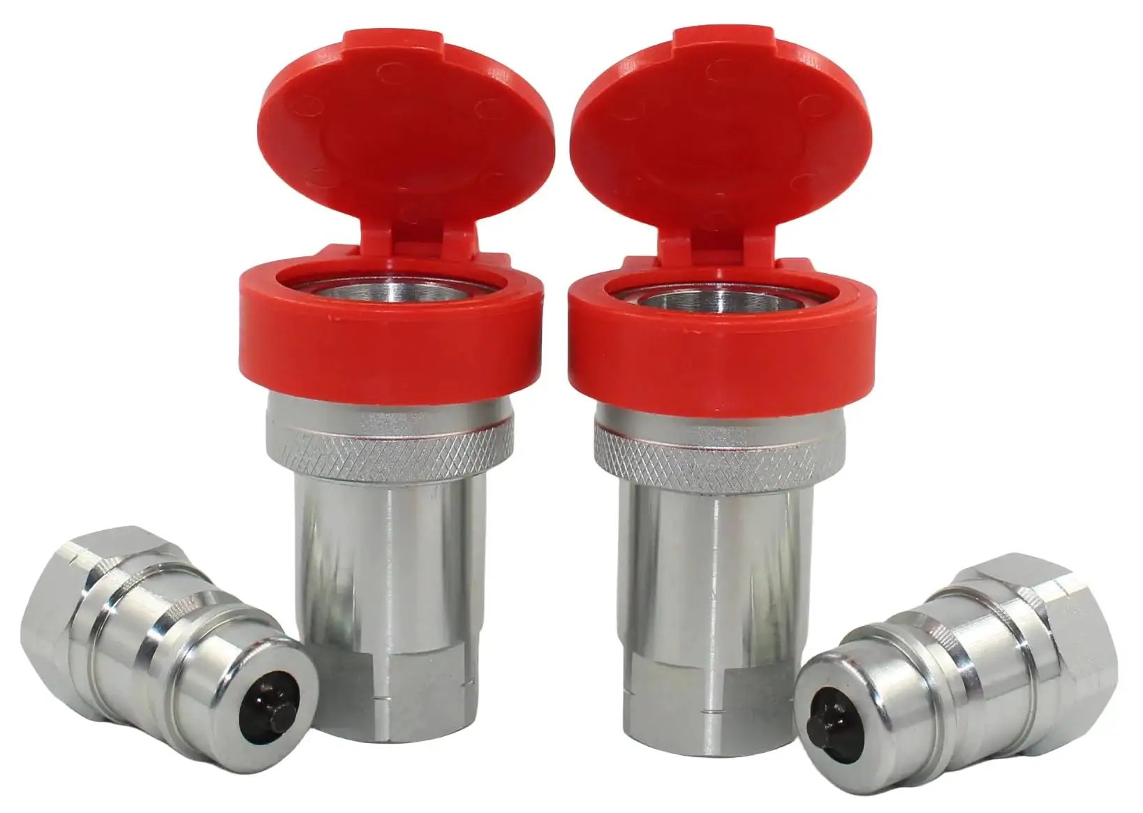 Half Inch Ag Hydraulic Tractor Quick Connect Couplers Set with Red Dust Caps, ISO7241-1A ISO5675, 12 GPM Flow, 4000 PSI Rating