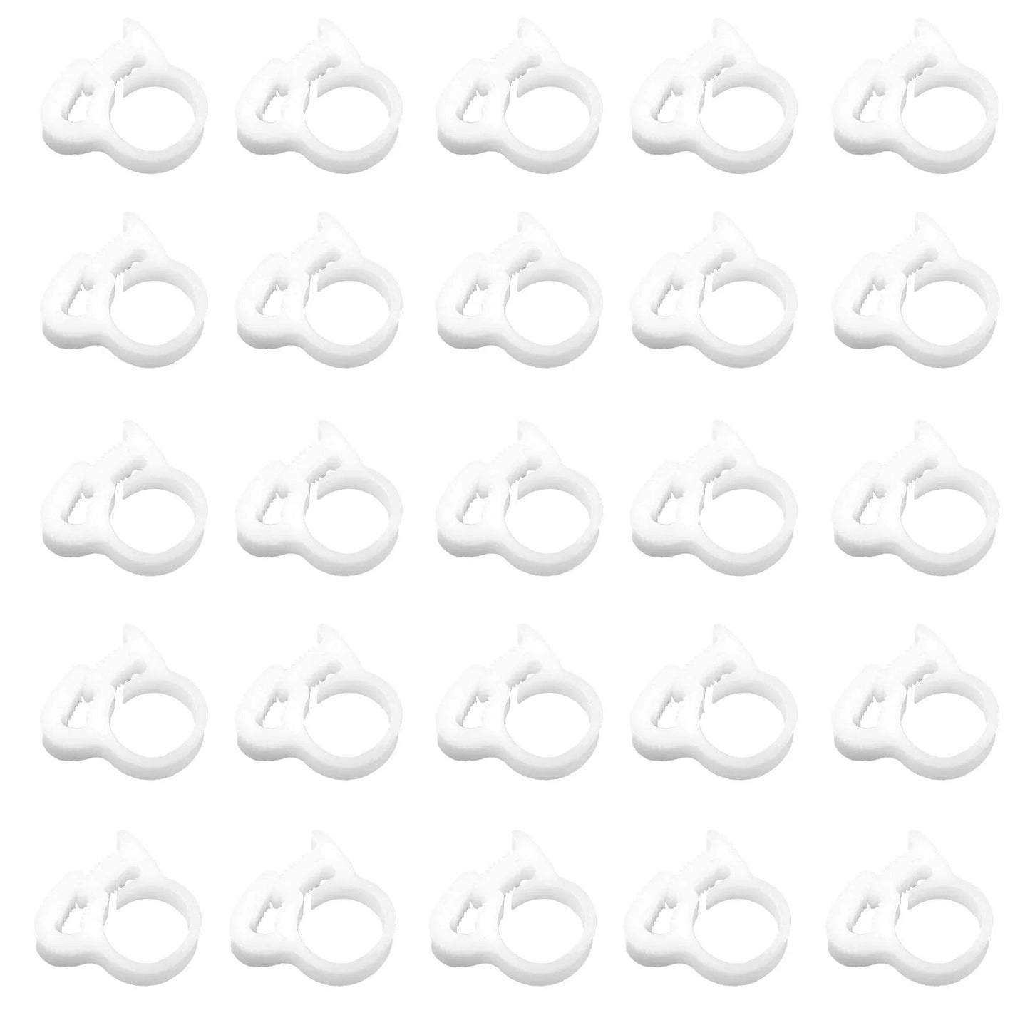 Thirty Pcs Double Gripping Nylon Hose Clamps Designed For Three Eighth Inch Tubing Range From Nine Point One To Nine Point Six Millimeter Snap Grip Plastic Clamps In White Heavy Duty Adjustable Ratcheting Clamps For Plumbing And Automotive Use