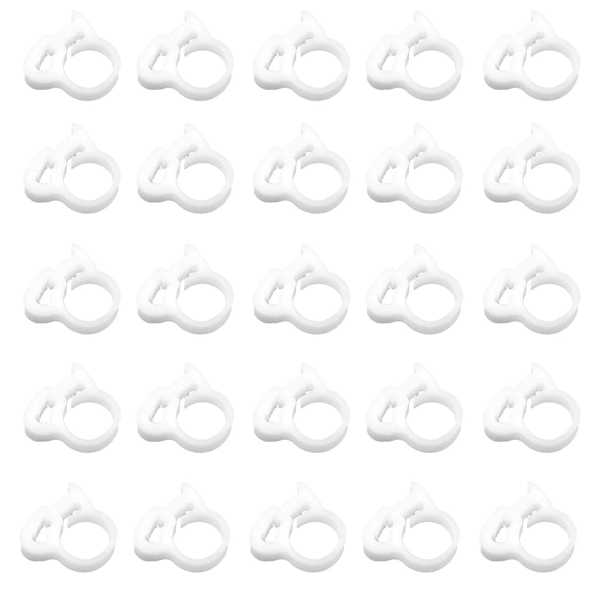 Thirty Pcs Double Gripping Nylon Hose Clamps Designed For Three Eighth Inch Tubing Range From Nine Point One To Nine Point Six Millimeter Snap Grip Plastic Clamps In White Heavy Duty Adjustable Ratcheting Clamps For Plumbing And Automotive Use