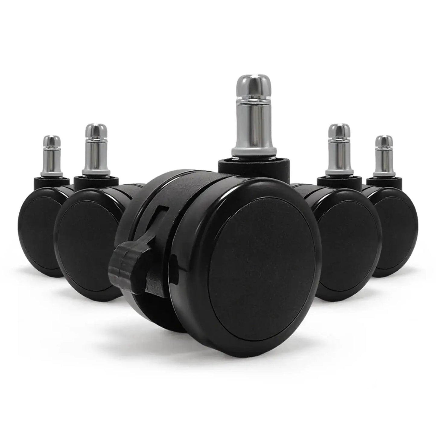 Set of 5 black Brake Twin Caster Wheels For Chairs, Universal 2 Inch Replacement Castors with durable plastic construction