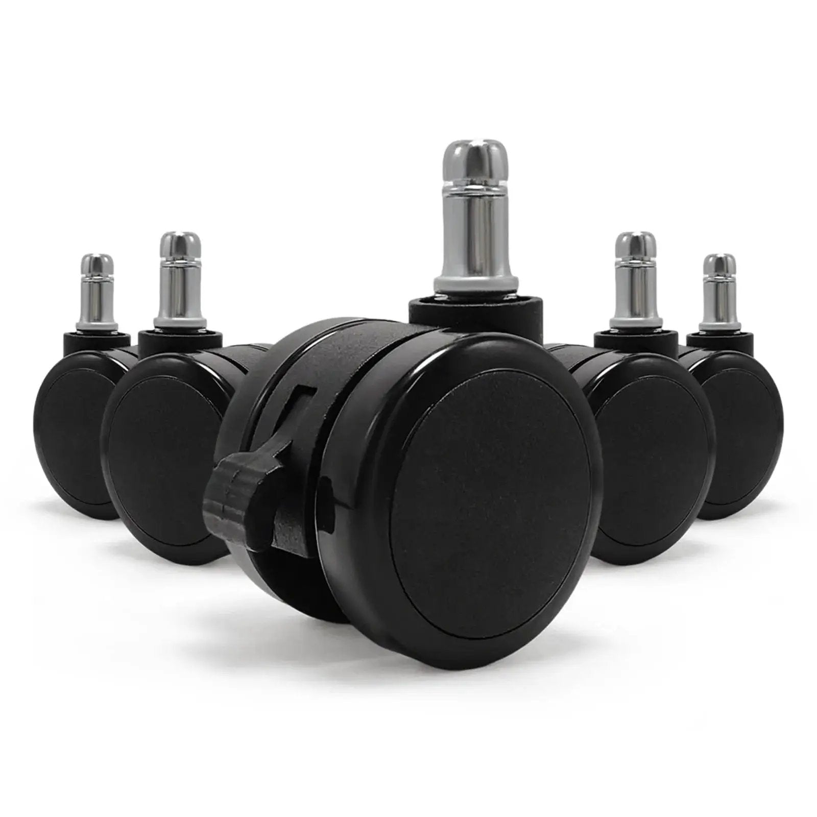 Set of 5 black Brake Twin Caster Wheels For Chairs, Universal 2 Inch Replacement Castors with durable plastic construction