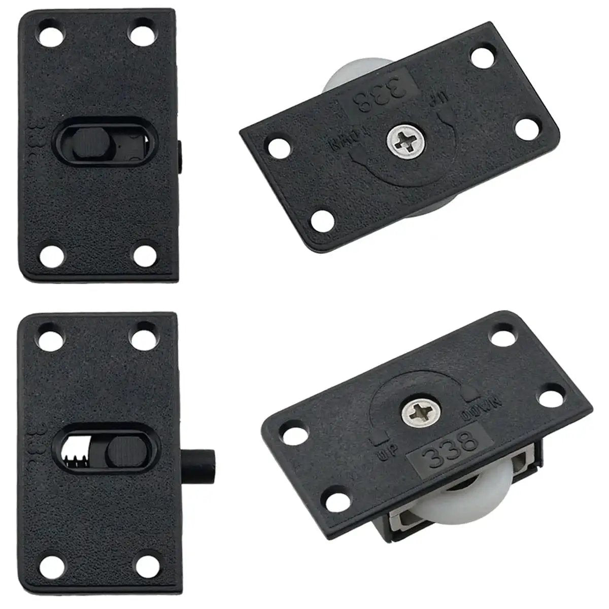 Two Sets Black Sliding Cabinet Hardware Components With Nylon Pulley Wheels For Wardrobe And Closet Sliding Doors