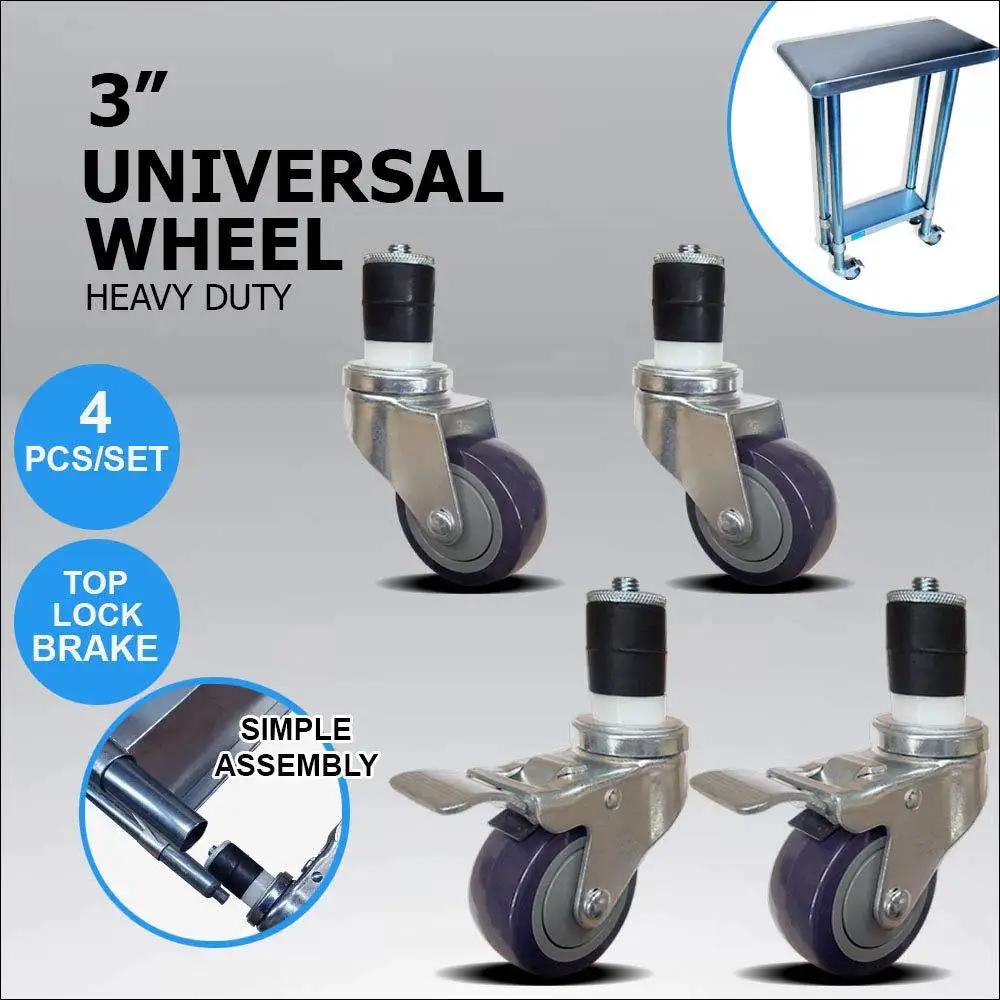 3 Inch Casters For Stainless Steel Work Tables And Metal Prep Tables Set Of 4 With 2 Brakes And 2 Non Brake Swivel Wheels