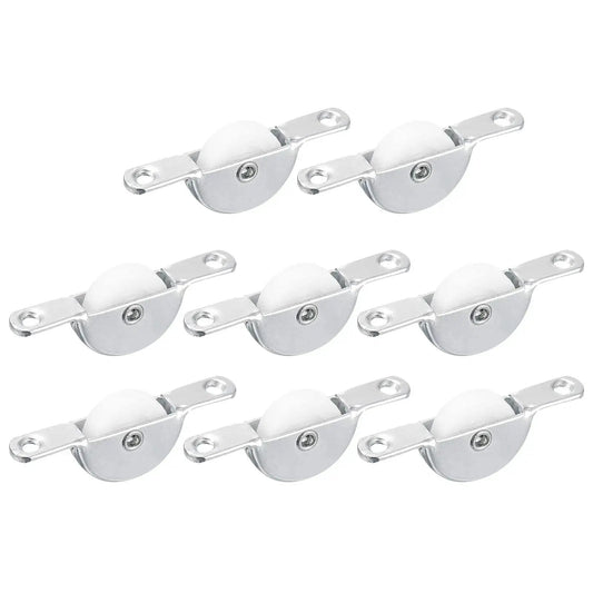 Sliding Door Nylon Pulley Wheels 25mm For Screen Doors Wardrobes Cupboards Closets 61mm Hole Distance 8 Pieces White Silver Tone