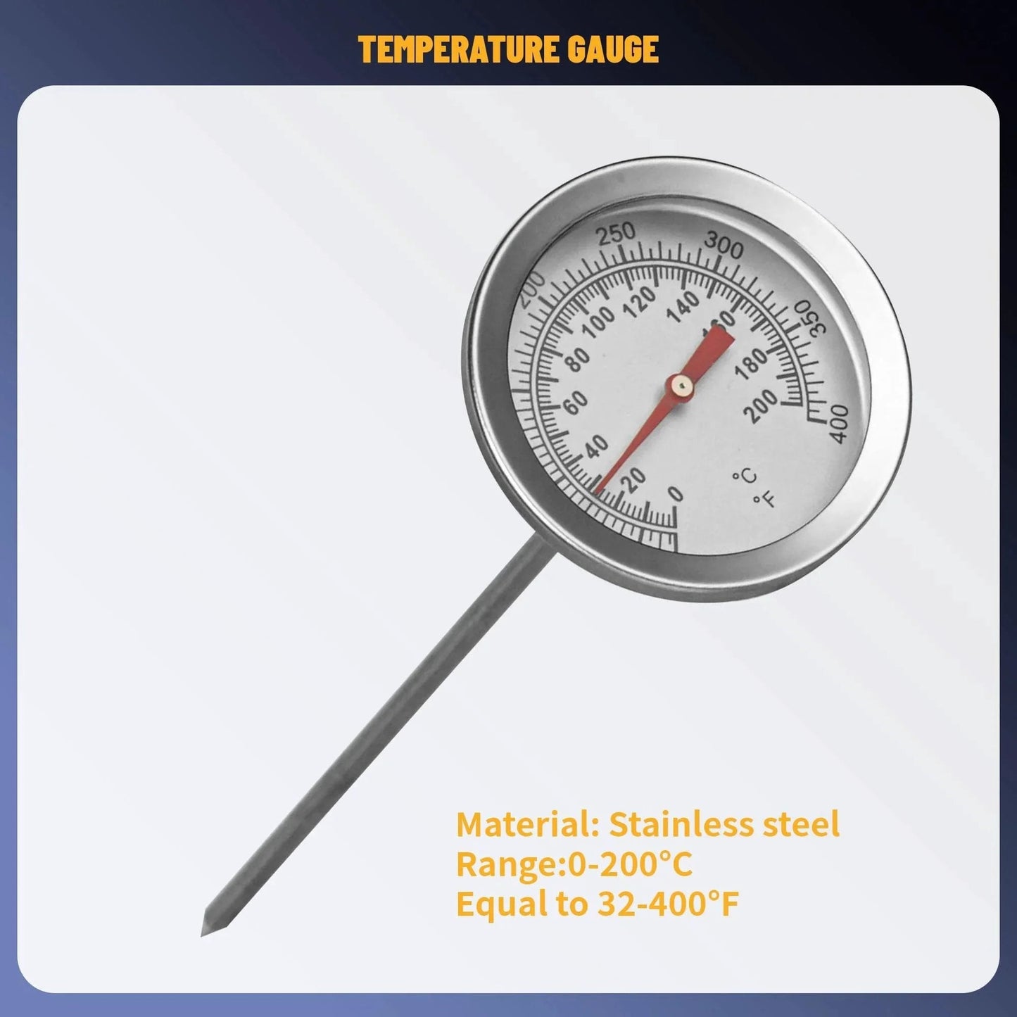 Stainless steel temperature gauge with 0-200°C range for universal 28pc radiator pressure tester kit YISINIUTUO.