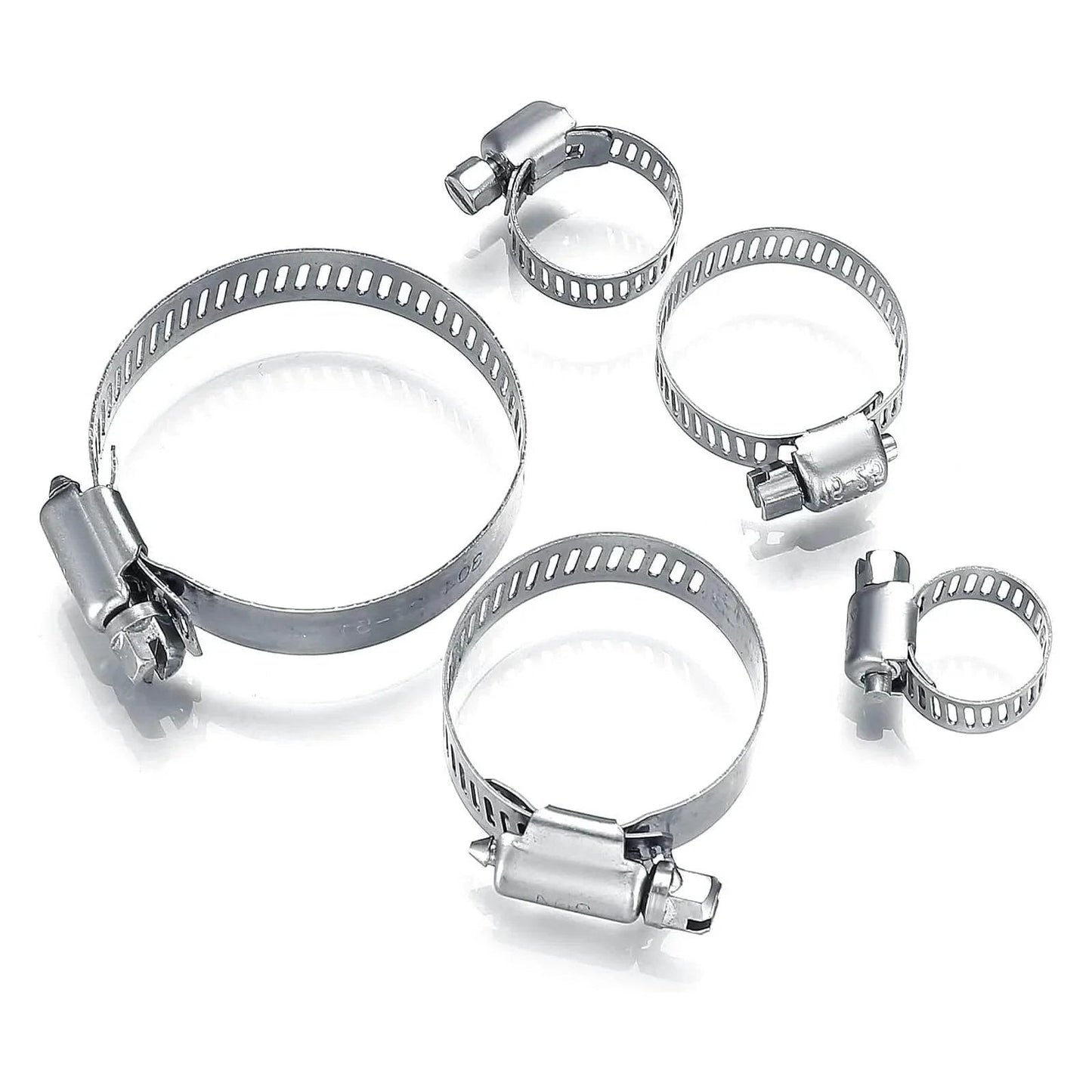 Assortment of 5 stainless steel hose clamps from 20Pcs Adjustable Stainless Steel Hose Clamps Assortment Kit For One Quarter Inch To Two Inch Clamps 6 To 51 Mm Worm Gear Pipe Clips Heavy Duty For Plumbing Washing Machines Automotive Garden And Mechanical Hose Connections