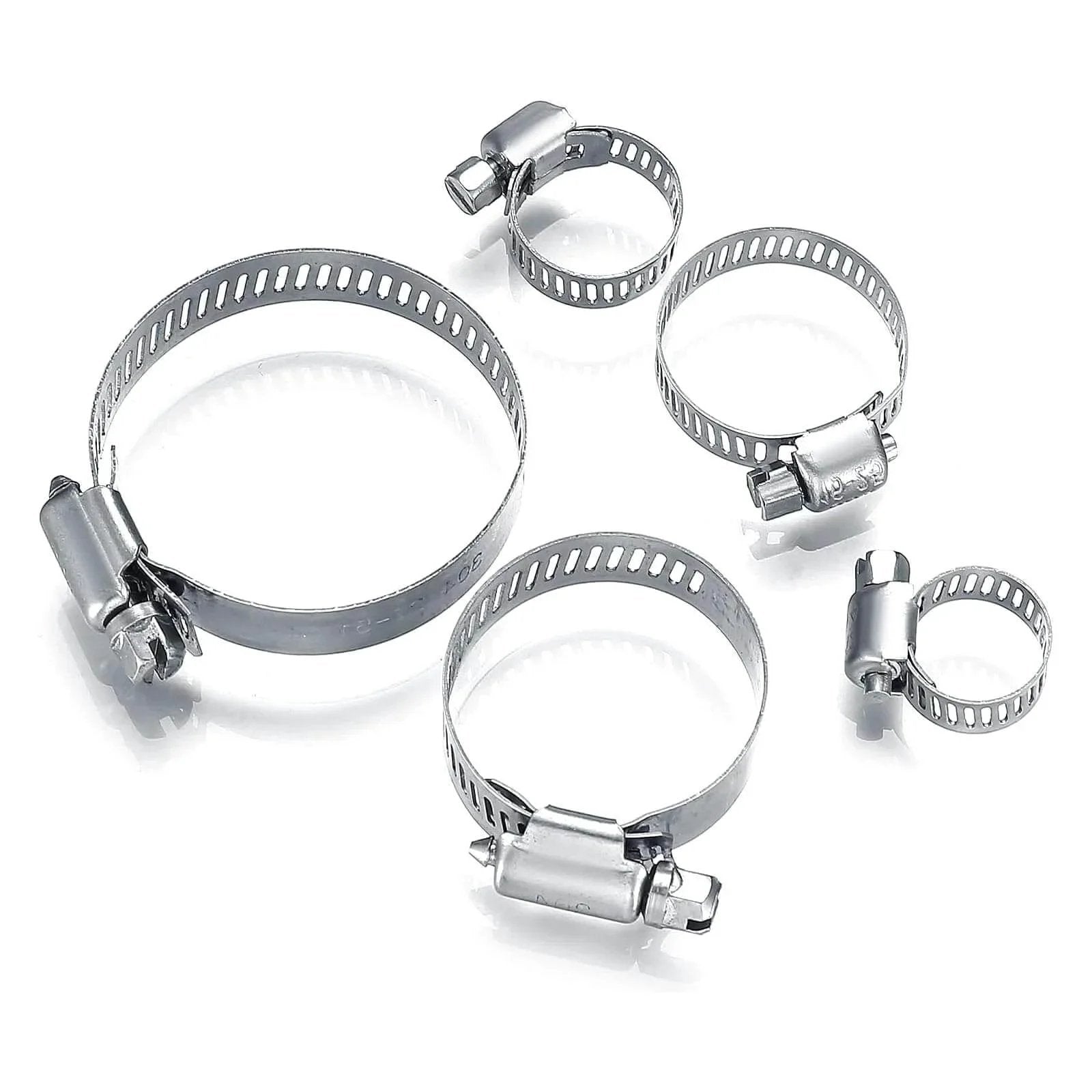Assortment of 5 stainless steel hose clamps from 20Pcs Adjustable Stainless Steel Hose Clamps Assortment Kit For One Quarter Inch To Two Inch Clamps 6 To 51 Mm Worm Gear Pipe Clips Heavy Duty For Plumbing Washing Machines Automotive Garden And Mechanical Hose Connections