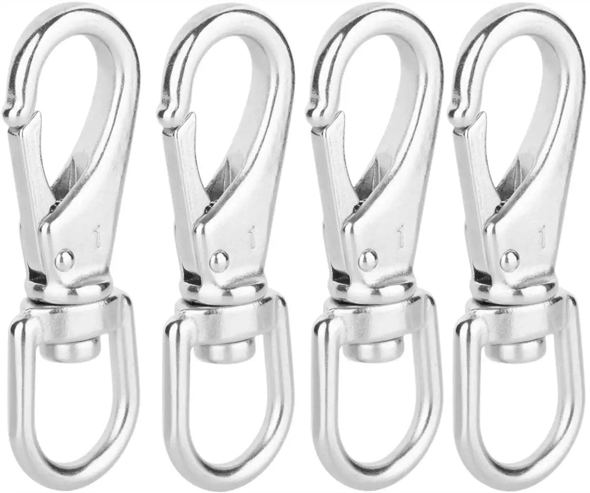 Stainless Steel Swivel Eye Snap Hooks Three Quarter Inch Heavy Duty Pack Of 4, 304 stainless, front view of four hooks