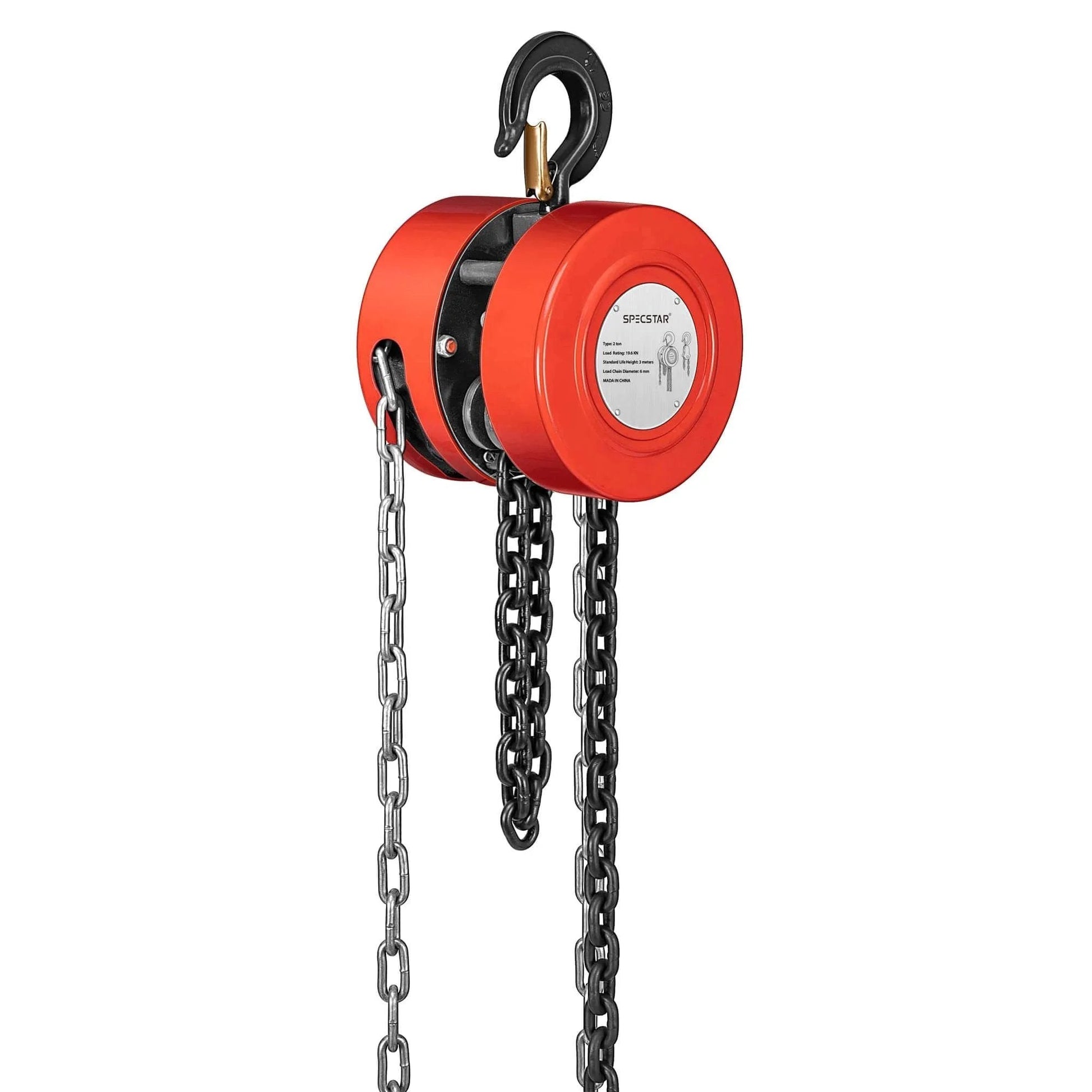 Red Hand Chain Hoist 1 Ton 2000 Lb Capacity 10 Ft Lift With 2 Heavy Duty Hooks, Steel Chain for Warehouse and Construction Use