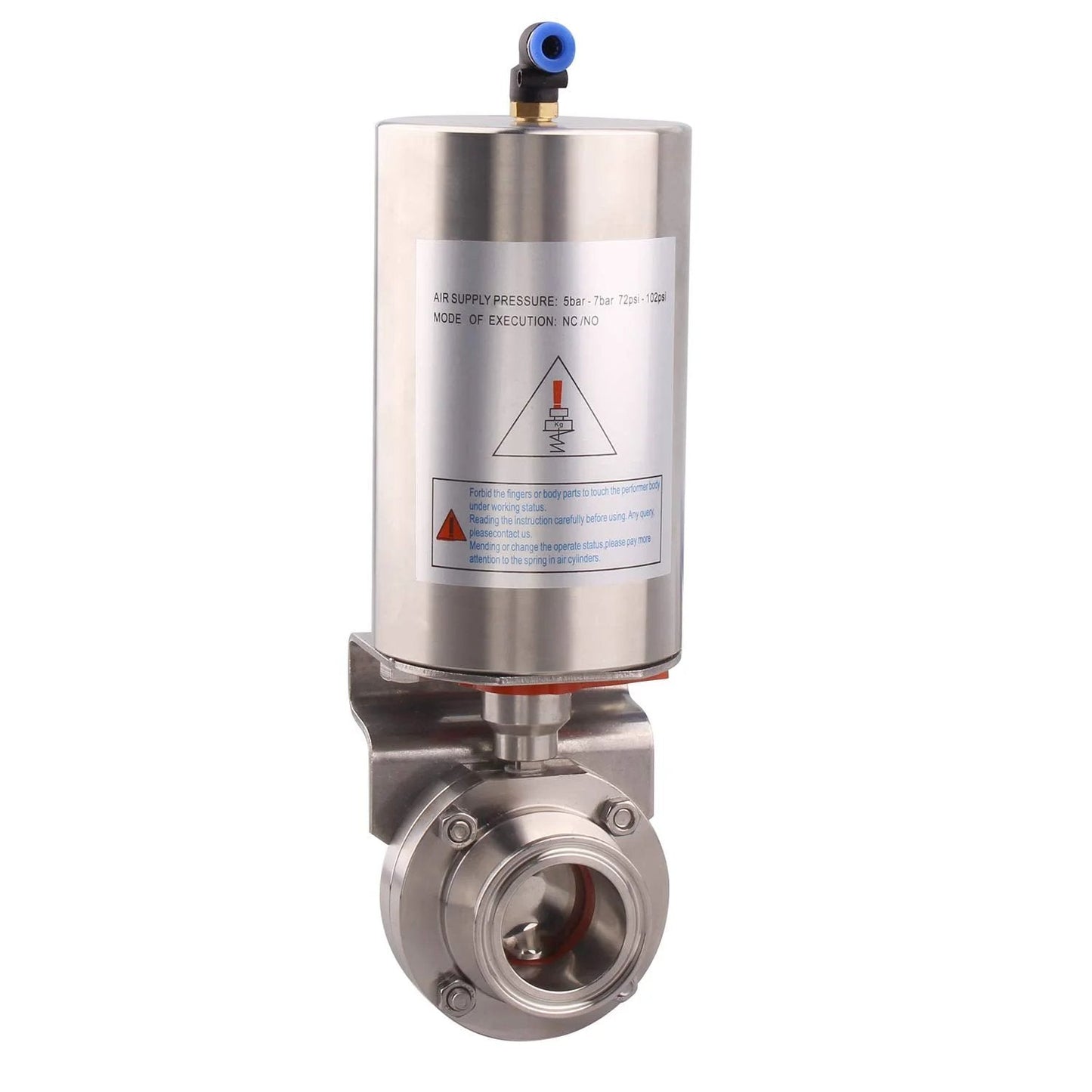 Premium 1.5 Inch Tri Clamp Sanitary Butterfly Valve With Pneumatic Actuator, SS304 Stainless, Single Acting Auto Return