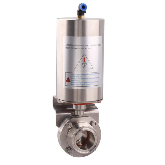 Premium 1.5 Inch Tri Clamp Sanitary Butterfly Valve With Pneumatic Actuator, SS304 Stainless, Single Acting Auto Return