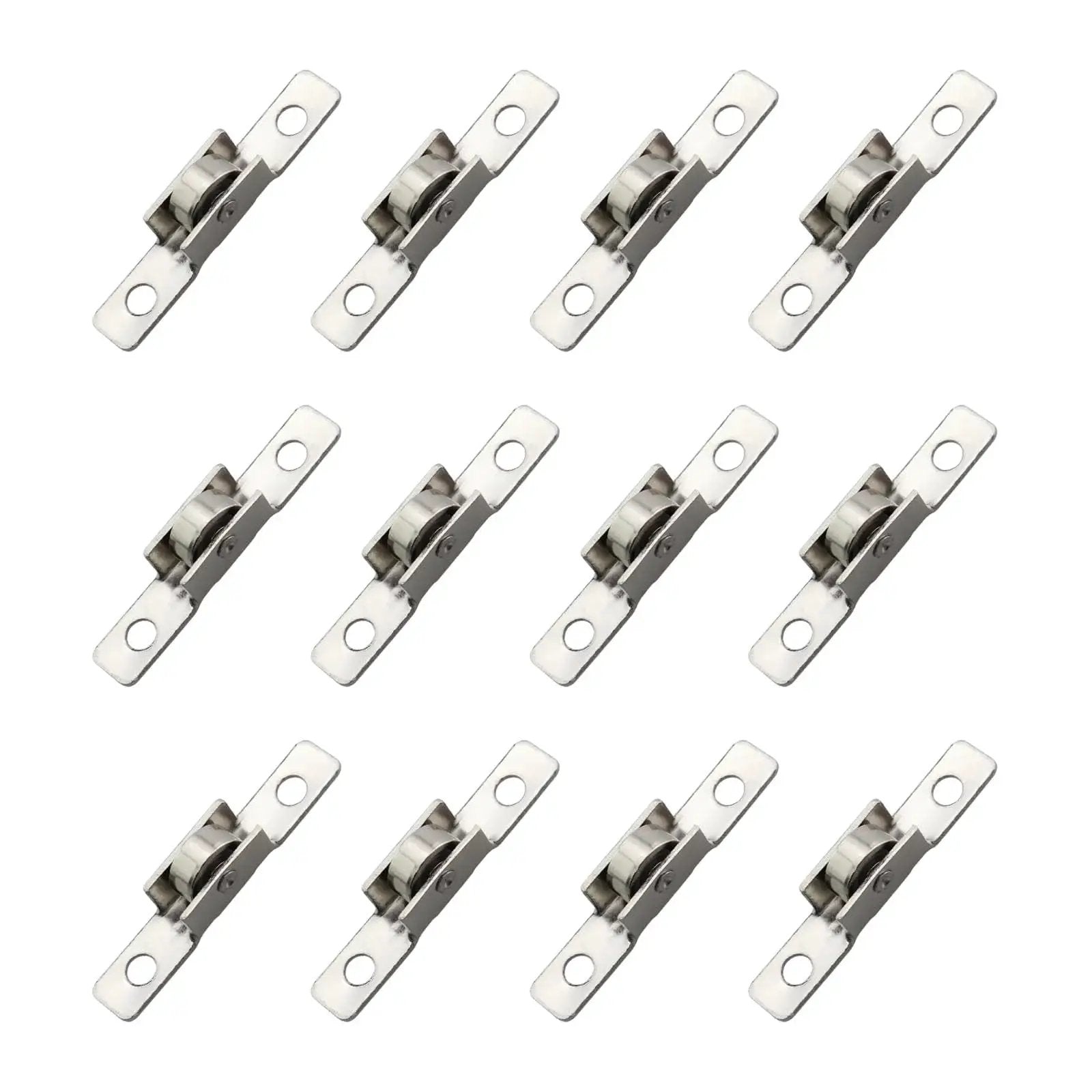 12 Pack Sliding Door Window Pulley Wheel 43x7mm Silver Universal Metal Roller For Cabinets Drawers Wear Resistant Cold Rolled Steel Nickel Plated Durable Smooth Operation Ideal Replacement