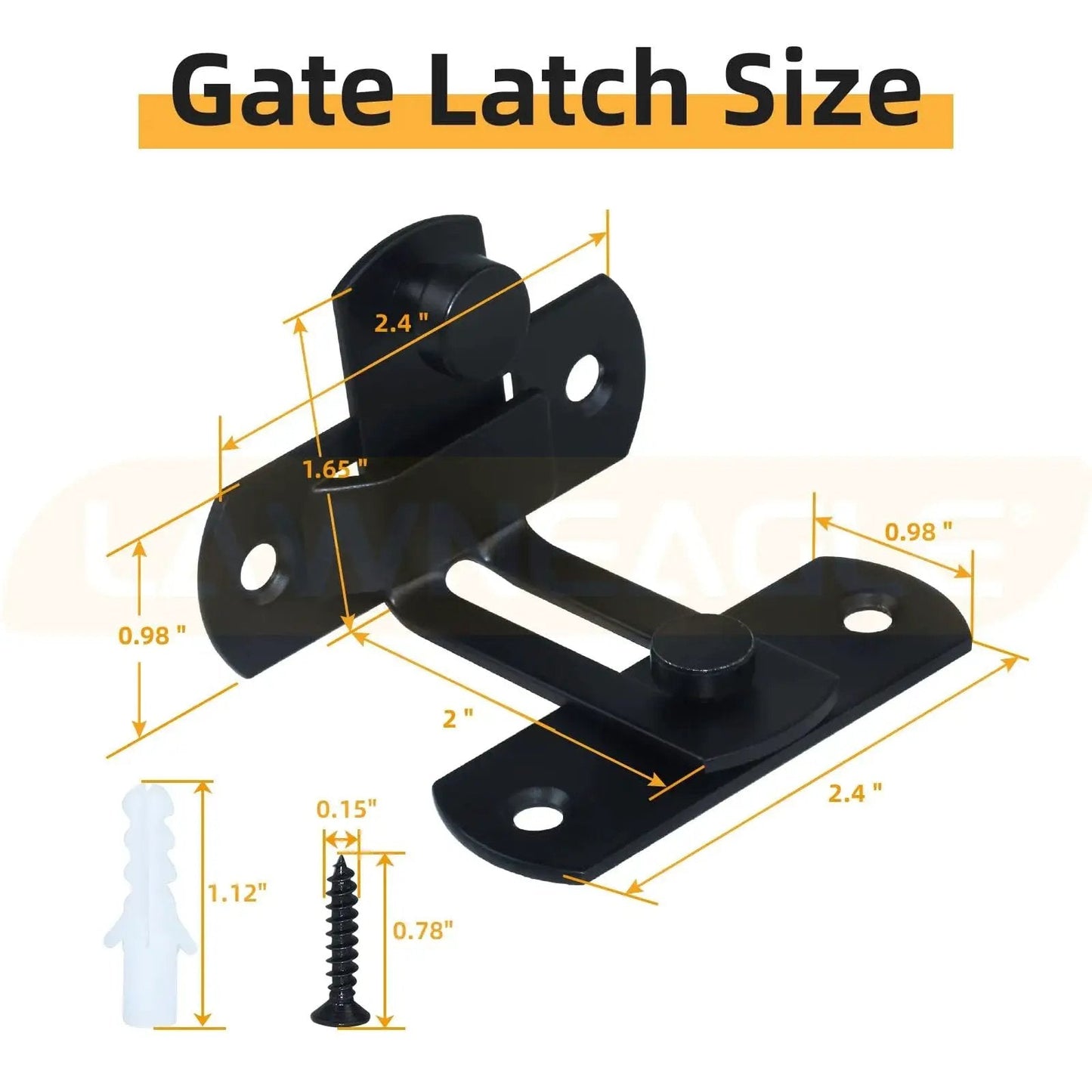 2 Pack 90 Degree Flip Sliding Barn Door Lock For Barn Doors And Cabinets, Privacy And Security Lock, size dimensions shown