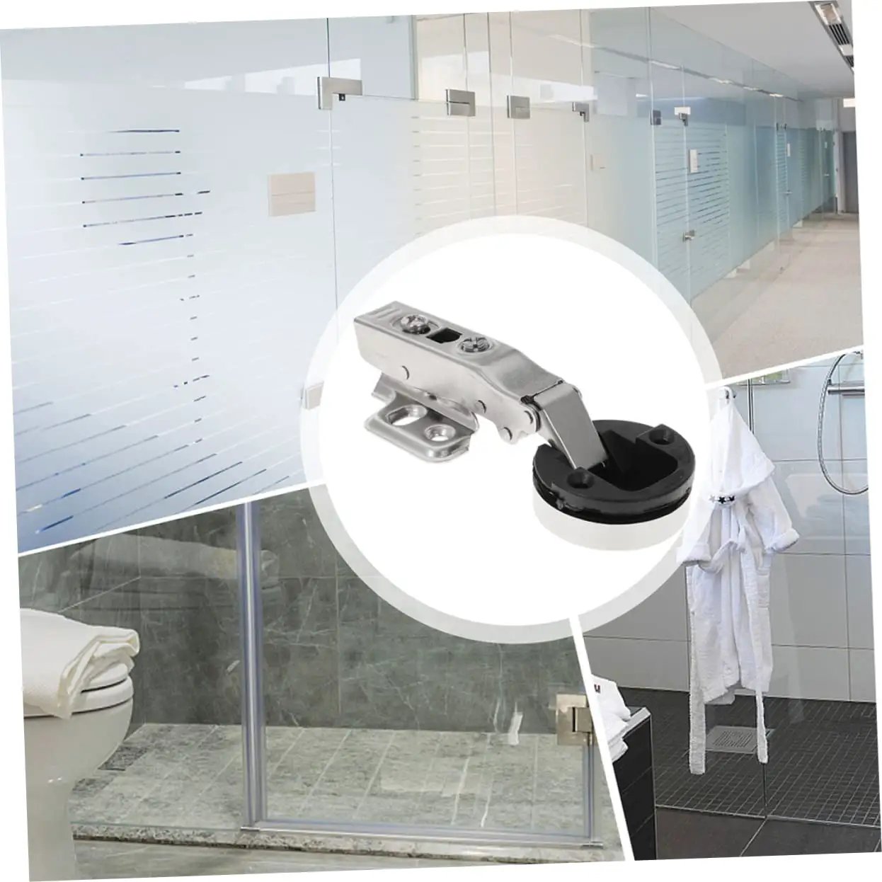 Hydraulic Glass Door Hinges 4 Pack For Frameless Cabinets And Cupboards With Soft Close Damping Silver Finish