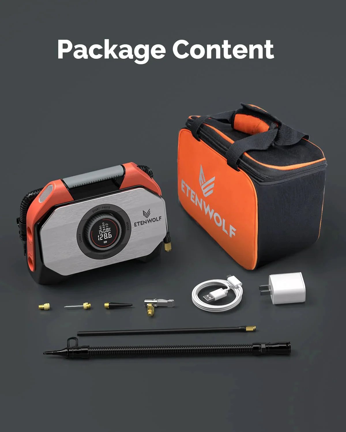 Vortex S6 Cordless Tire Inflator For Cars And Trucks Heavy Duty Inflation Ultra Fast With 19200mAh Battery package contents