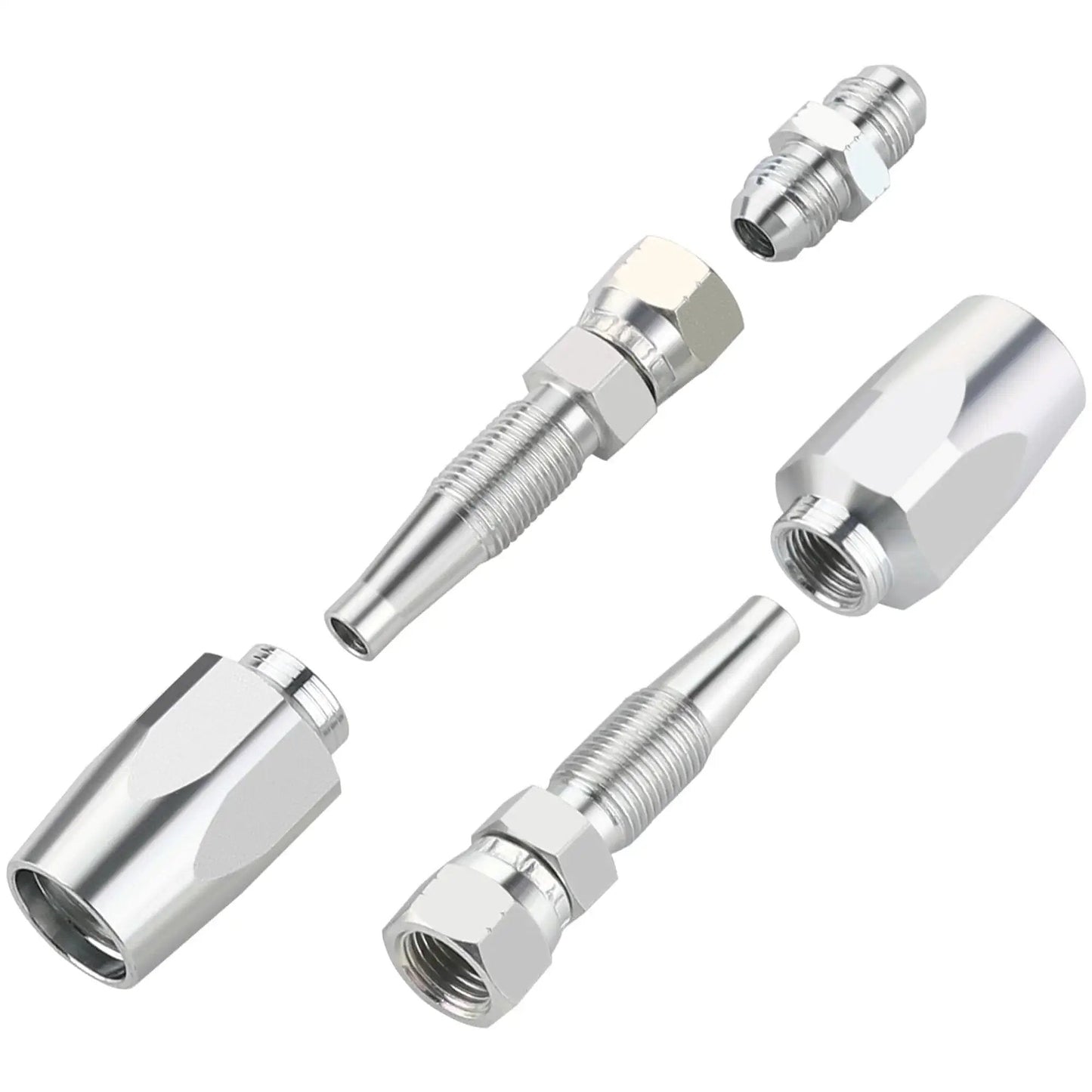 Two Pack Three Eighths Inch Reusable Hydraulic Fittings for Three Eighths Inch Inner Diameter Single Wire Hydraulic Hose Repair Kit.