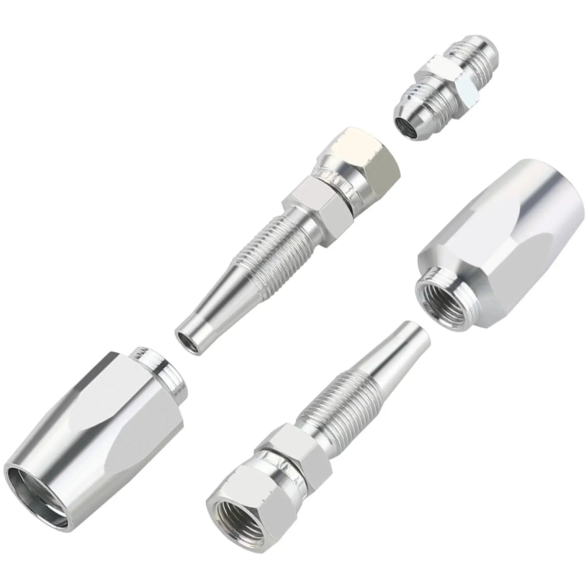 Two Pack Three Eighths Inch Reusable Hydraulic Fittings for Three Eighths Inch Inner Diameter Single Wire Hydraulic Hose Repair Kit.