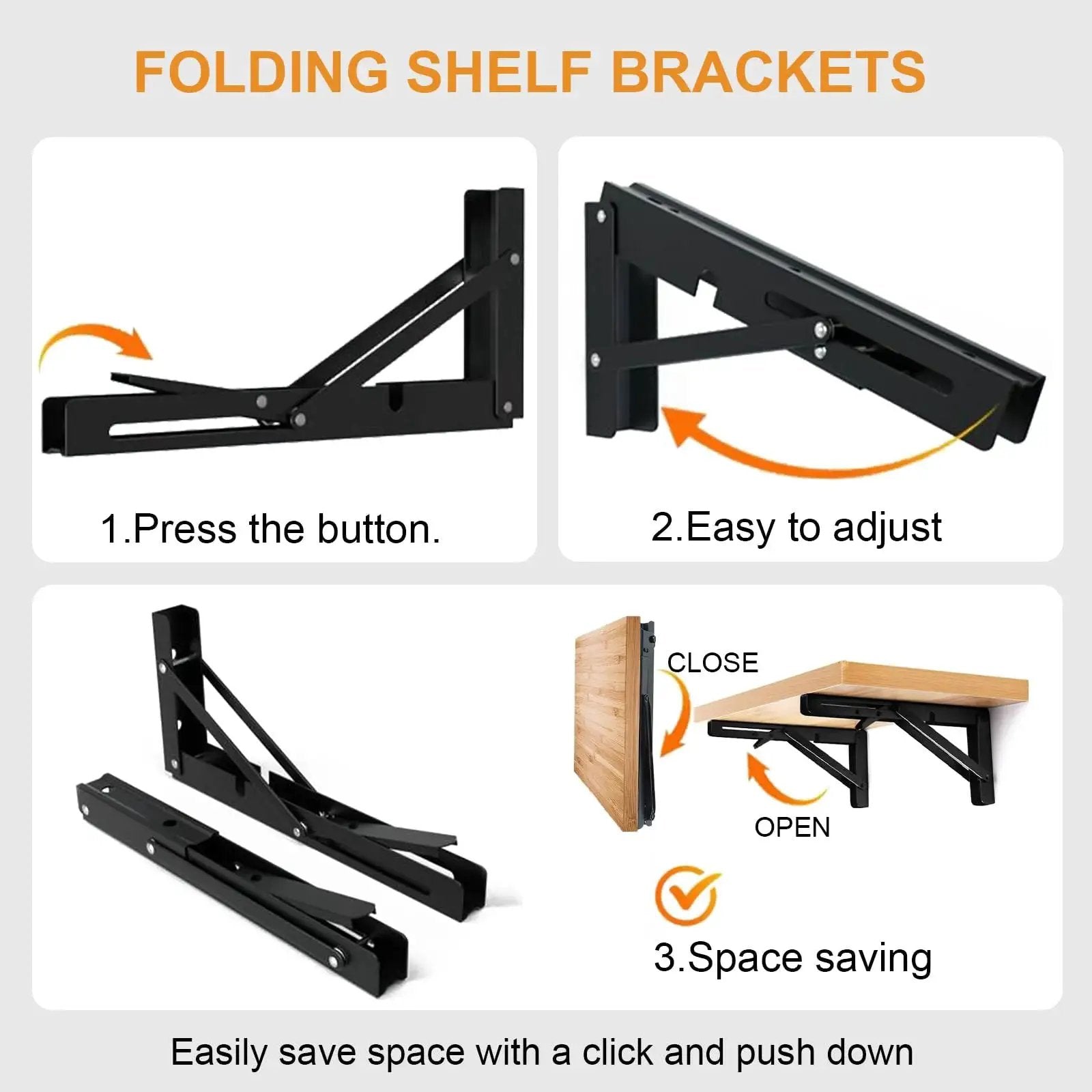 Heavy Duty Folding Shelf Brackets For Wall Or Bench Use Two Pack 12 Inch Metal Collapsible Brackets With 150 Lbs Capacity