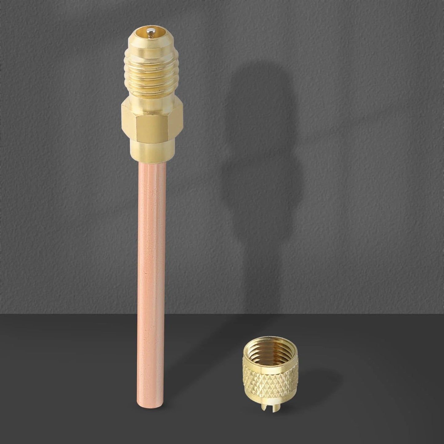 Schrader System Vacuum Service Valves Kit For HVAC AC Ten Piece One Quarter Inch SAE To One Quarter Inch OD Stem, brass cap