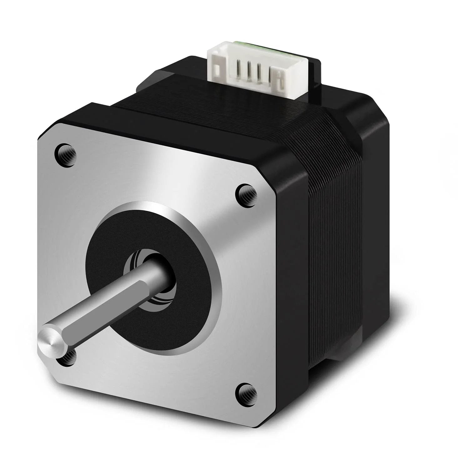 Front view of Nema 17 Stepper Motor For 3D Printers Pack Of 3 42x34mm 2 Phase 4 Wires 1.8 Degree Stepper With 1 Meter Cable 1.5A 3.8V