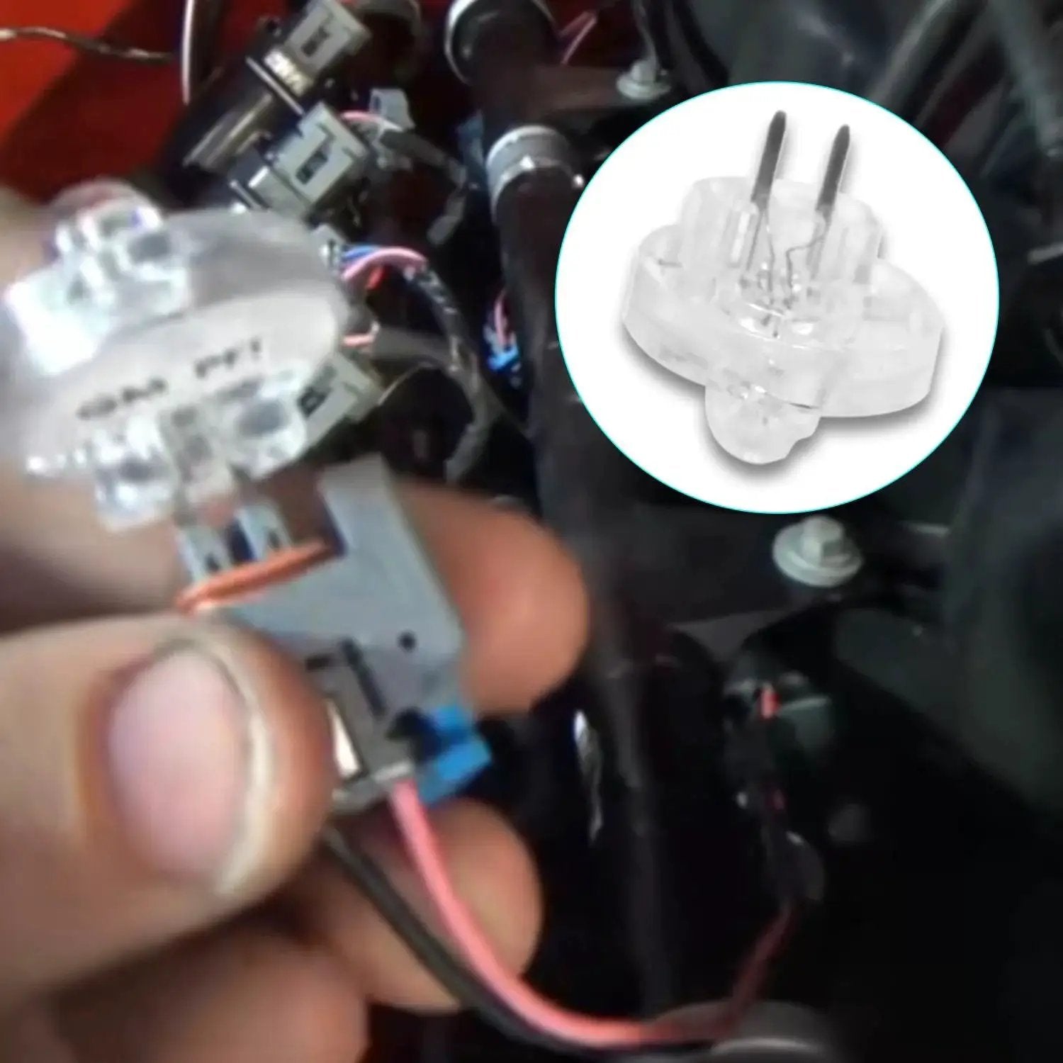 Hand holding component of Fuel Injector Noid Light Test Kit For GM Ford Bosch PFI TBI IAC Troubleshooter with wires connected