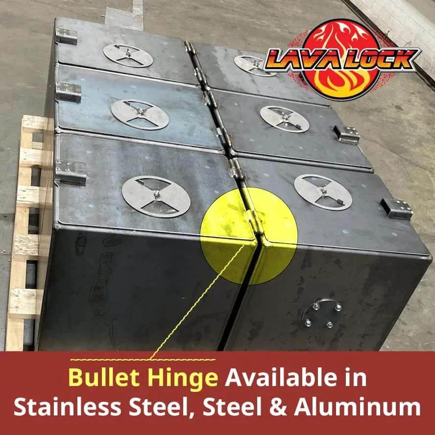 4 Inch Aluminum Weld On Bullet Hinge With Stainless Steel Bushing And Pin And Grease Zerk Fitting available in steel and aluminum