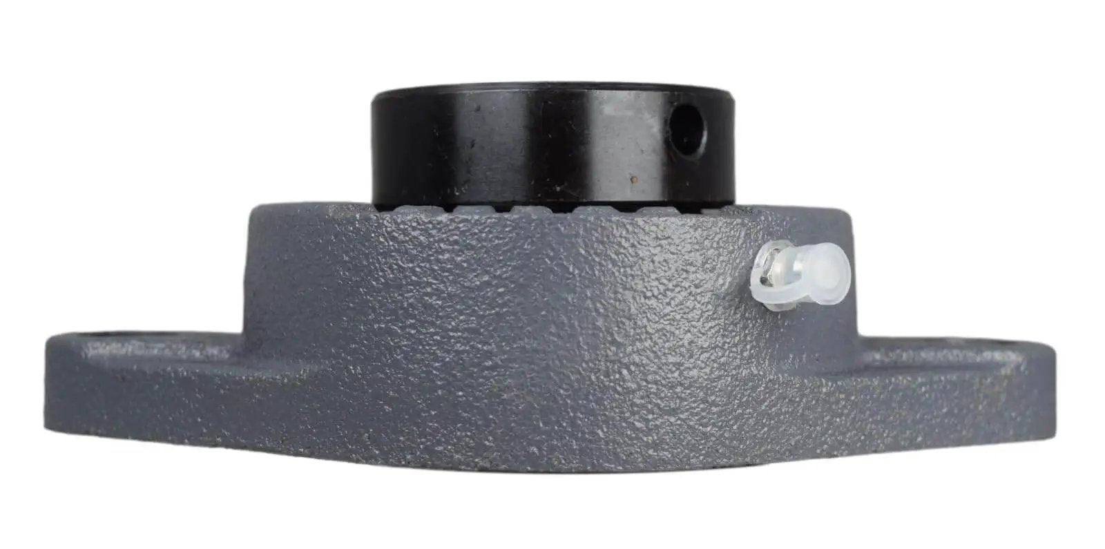 Front view of 1-1/4 Inch Two Bolt Flange Bearing With Lock Collar Cam Lock Eccentric, cast iron housing with grease zerk.