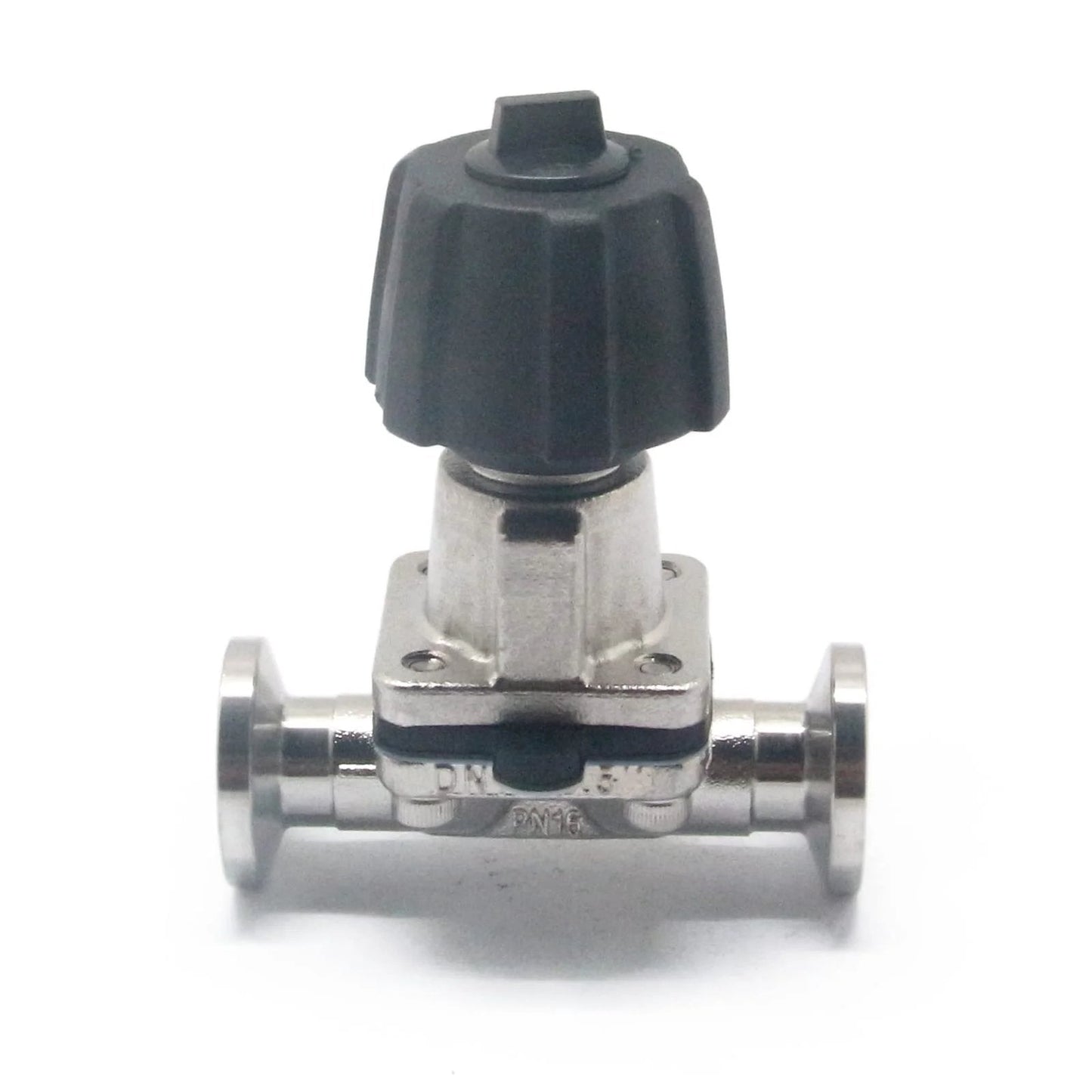 Front view of Stainless Steel 316 Diaphragm Valve Half Inch Tri Clamp Type With EPDM And PTFE Membrane Twenty Five Point Two Clamp Flange