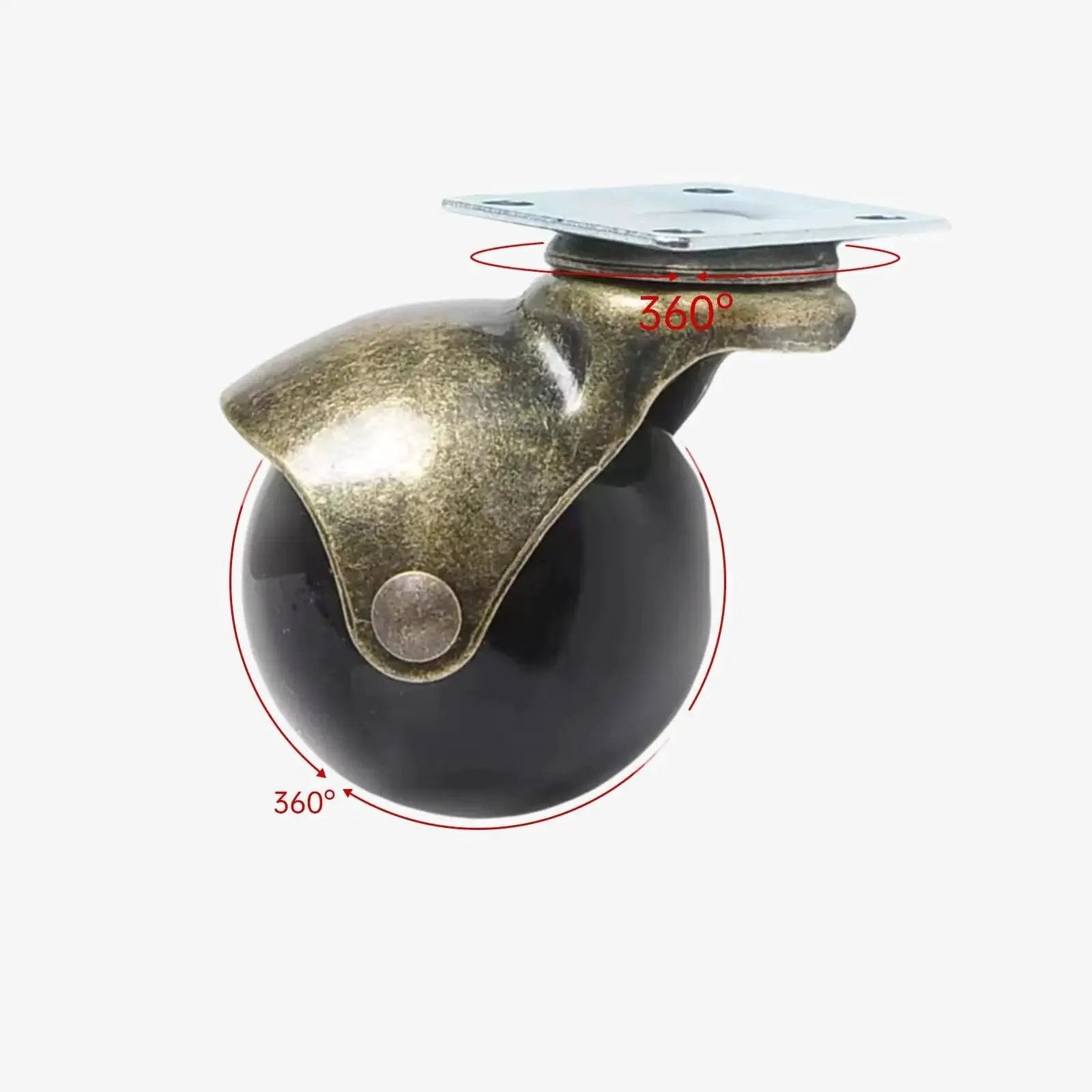 2 Inch Antique Brass Ball Casters With Brake Set Of 4 Heavy Duty Swivel Plate Casters Vintage Furniture Wheels Close-up of swivel mechanism