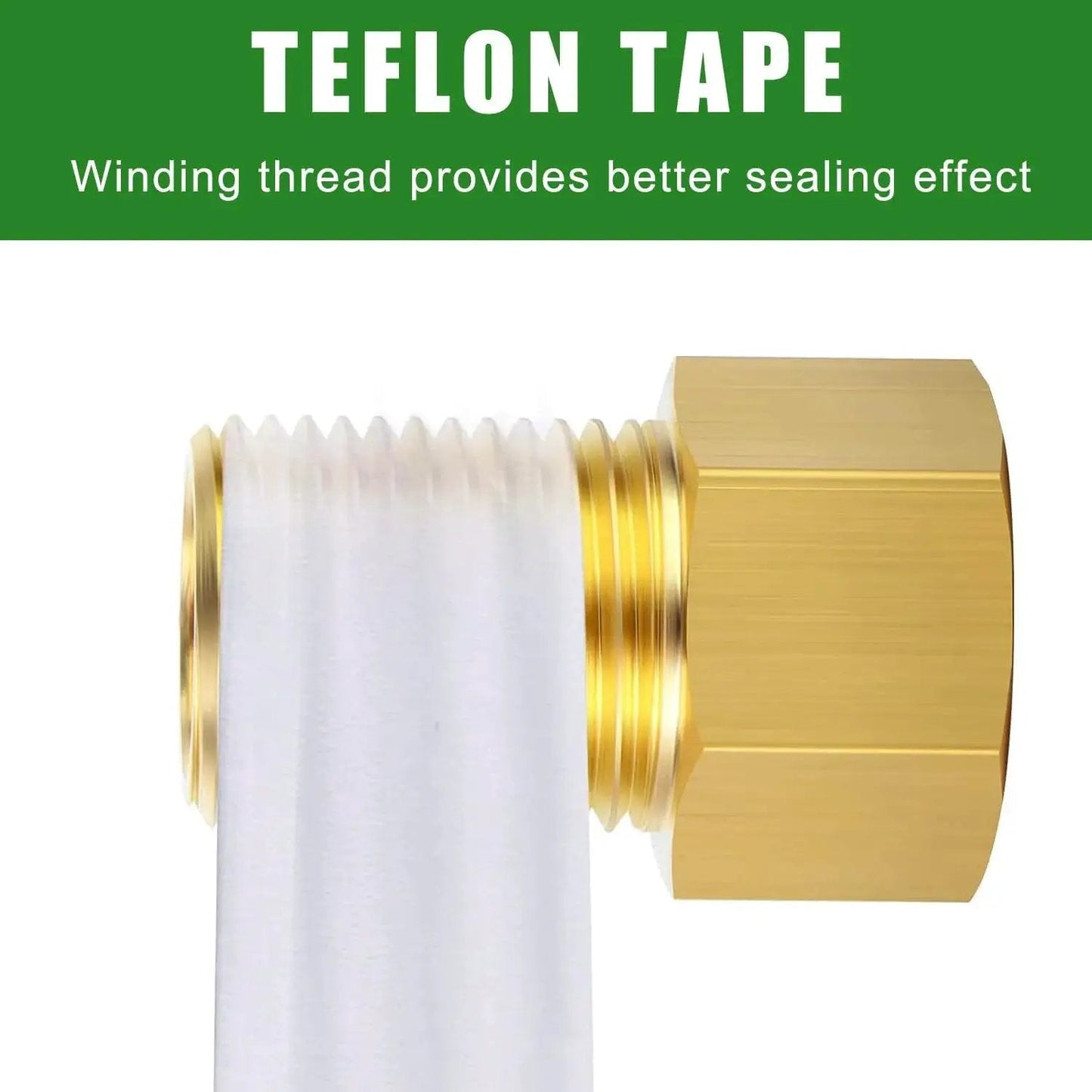 Brass Pipe Extension Fitting Half Inch Female to Half Inch Male Connector Hex Bushing Adapter with Teflon tape close-up