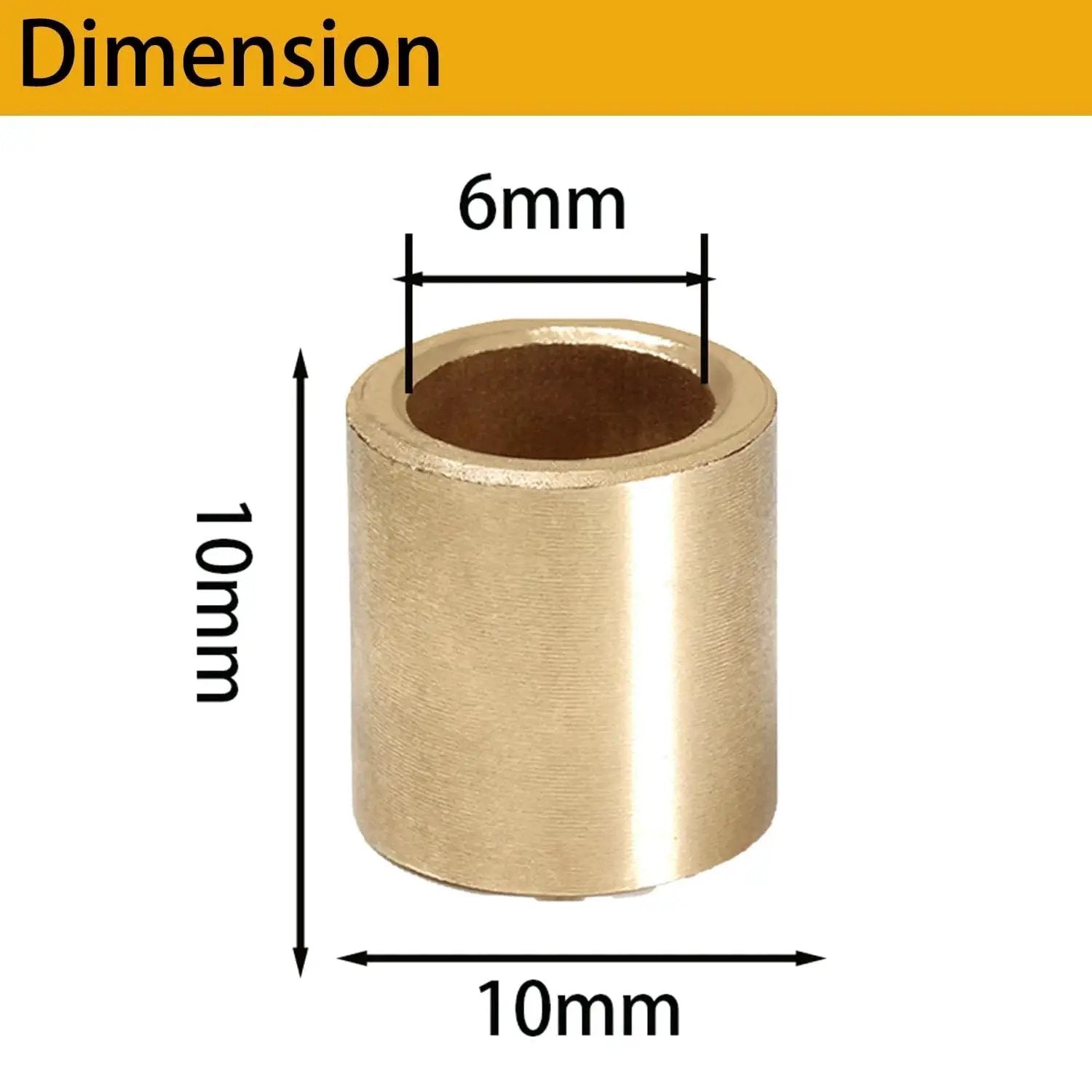 Self Lubricating Sintered Bronze Sleeve Bearings 10 Pcs Set, 6mm Bore With 10mm Outer Diameter And 10mm Length, diagram view.