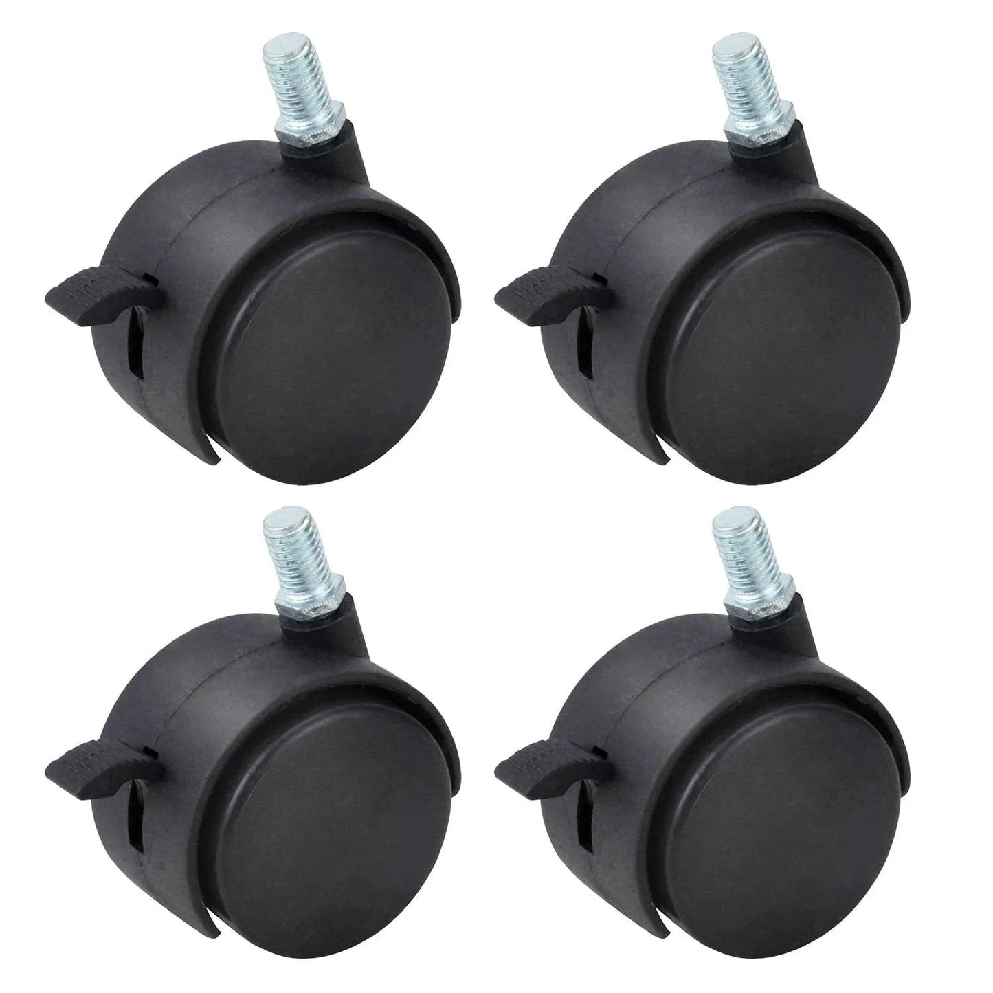 M8x125 Threaded Stem One Point Five Inch Nylon Swivel Caster Wheels With Brake Four Pack for Furniture and Carts