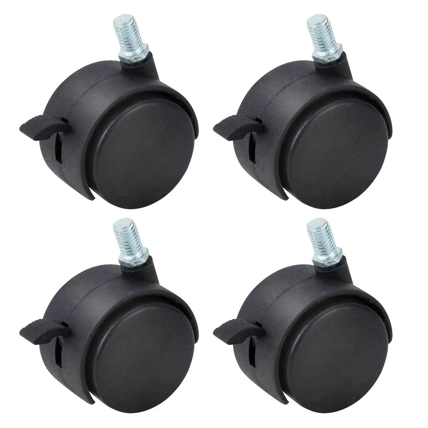 M8x125 Threaded Stem One Point Five Inch Nylon Swivel Caster Wheels With Brake Four Pack for Furniture and Carts