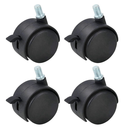 M8x125 Threaded Stem One Point Five Inch Nylon Swivel Caster Wheels With Brake Four Pack for Furniture and Carts