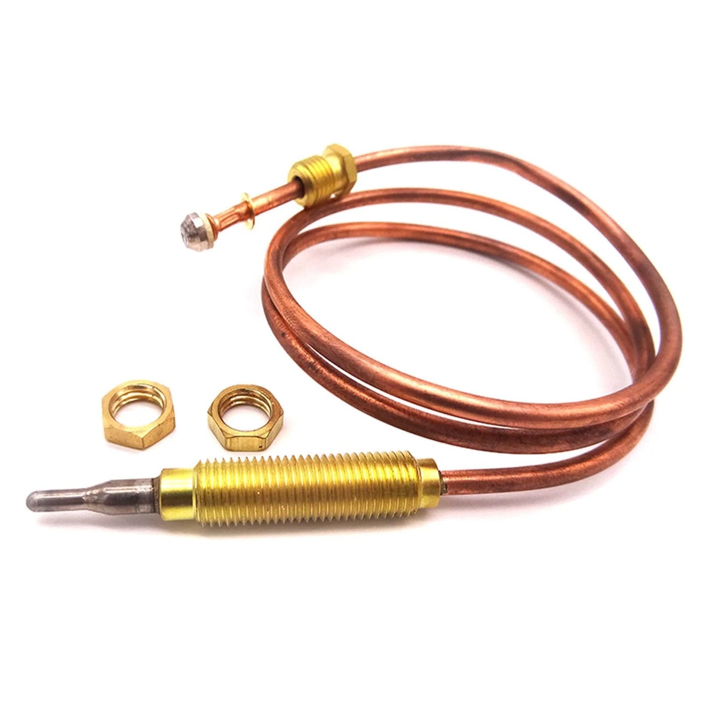 Universal 24 Inch Propane Grill Fire Pit and Fireplace Thermocouple Sensor M8x1 Thread Replacement accessory shown with nuts