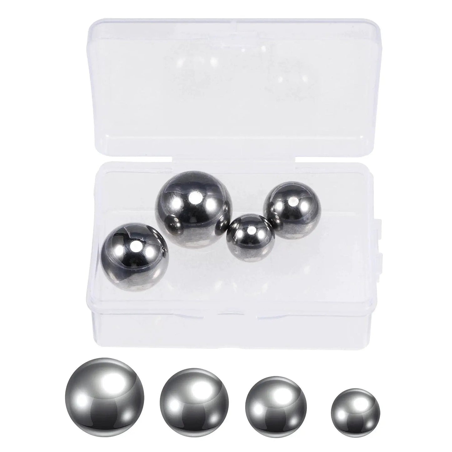 Bearing Balls Set, 304 Stainless Steel, Four Size Assortment In One Inch, Seven Eighths Inch, Three Quarters Inch, Five Eighths Inch With Durable Storage Box