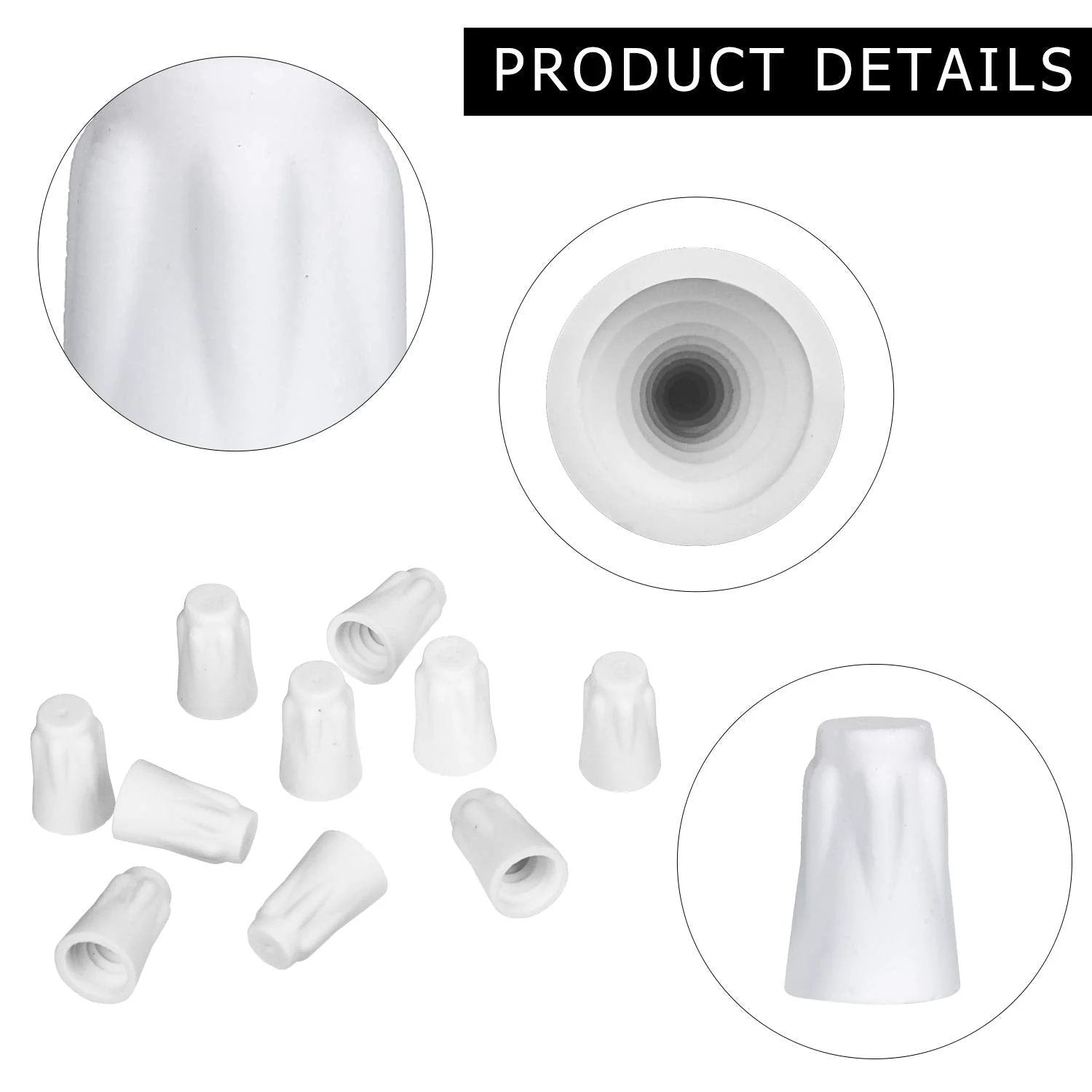 Ceramic Wire Connectors Set 36 Pcs Small 18-8 AWG High Temperature White Porcelain Twist Caps For Quick Electrical Repairs And Durable Splices Great For Automotive Home Wiring And Industrial Projects, close-up and various angles.