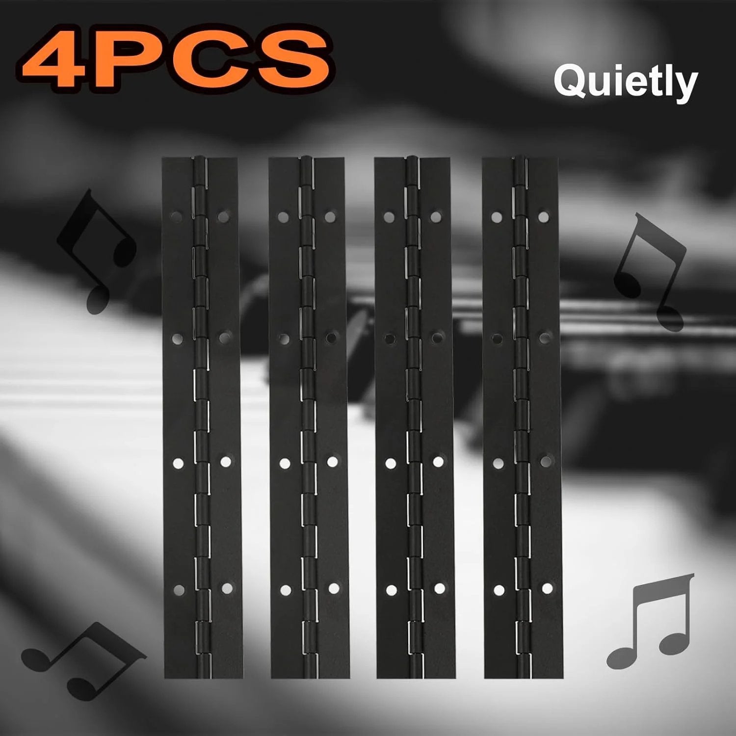 4 Pack 8 Inch Piano Hinges in Black Stainless Steel 304 Continuous Folding Hinges for Doors Cabinets and Windows Corrosion Resistant