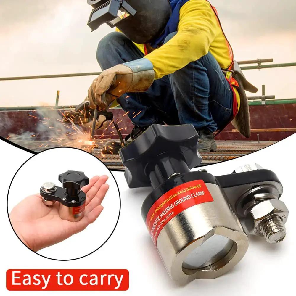 600A Magnetic Welding Ground Clamp Switchable Magnet Welding Holder Grounding Magnetic Connector, handheld and in welding scene