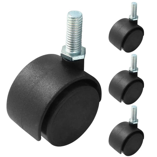 4 Pack 1.5 Inch Black Plastic Swivel Caster Wheels With M8 Threaded Stem Replacement For Chairs And Furniture Without Locking Brakes M8 20mm Threaded, Wheel Diameter 40mm Width 35mm, close-up view