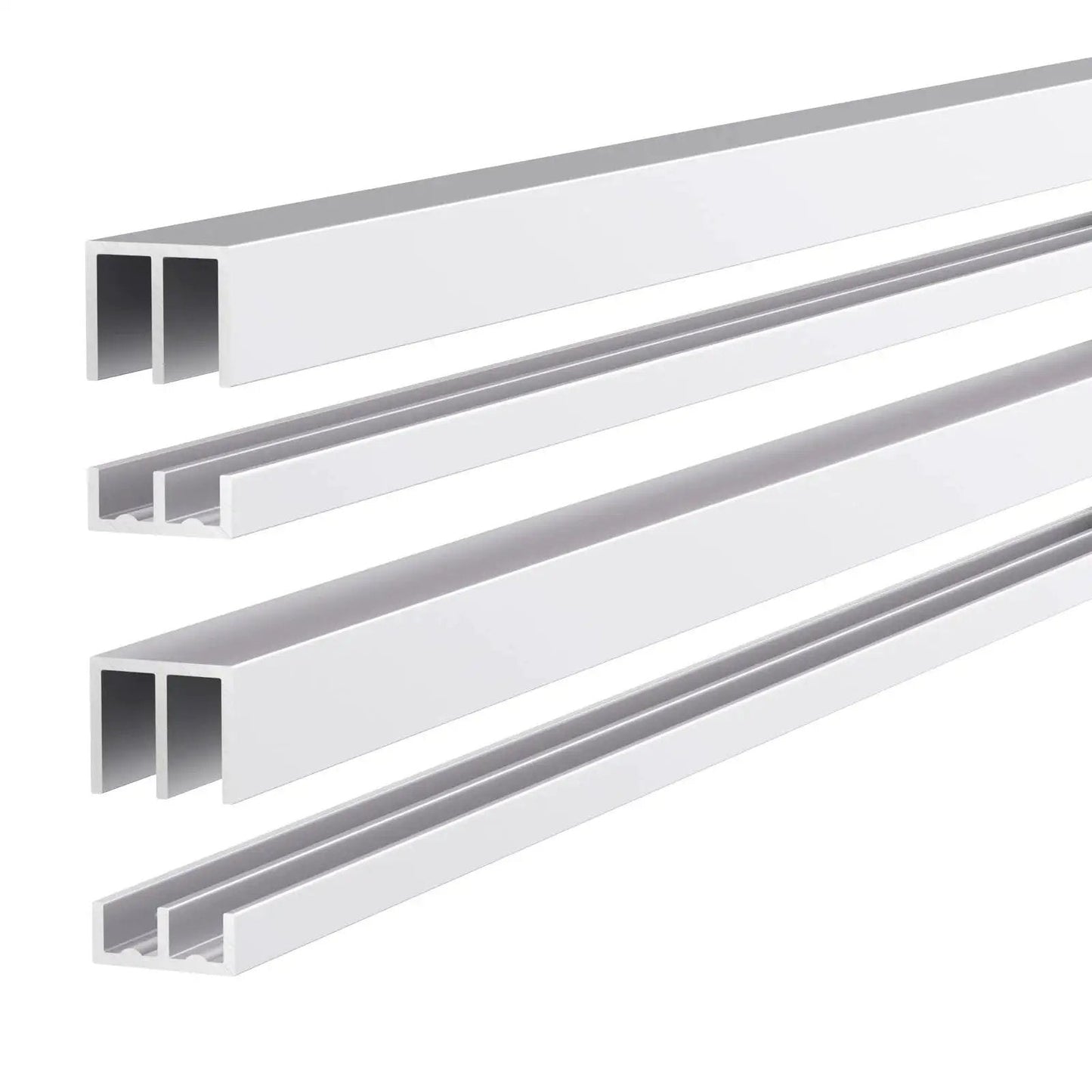 Complete Aluminum Sliding Door Track Kit With Two Upper Tracks And Two Lower Tracks For One Quarter Inch Thick Cabinet Glass Closet Doors And Sliding Windows, 48 Inch Length, Silver Finish, Can Be Cut To Any Length For A Precise Fit