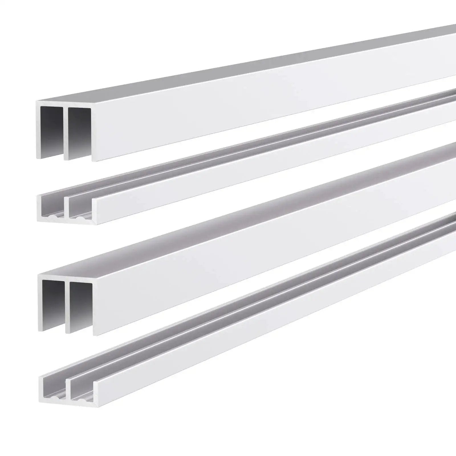 Complete Aluminum Sliding Door Track Kit With Two Upper Tracks And Two Lower Tracks For One Quarter Inch Thick Cabinet Glass Closet Doors And Sliding Windows, 48 Inch Length, Silver Finish, Can Be Cut To Any Length For A Precise Fit