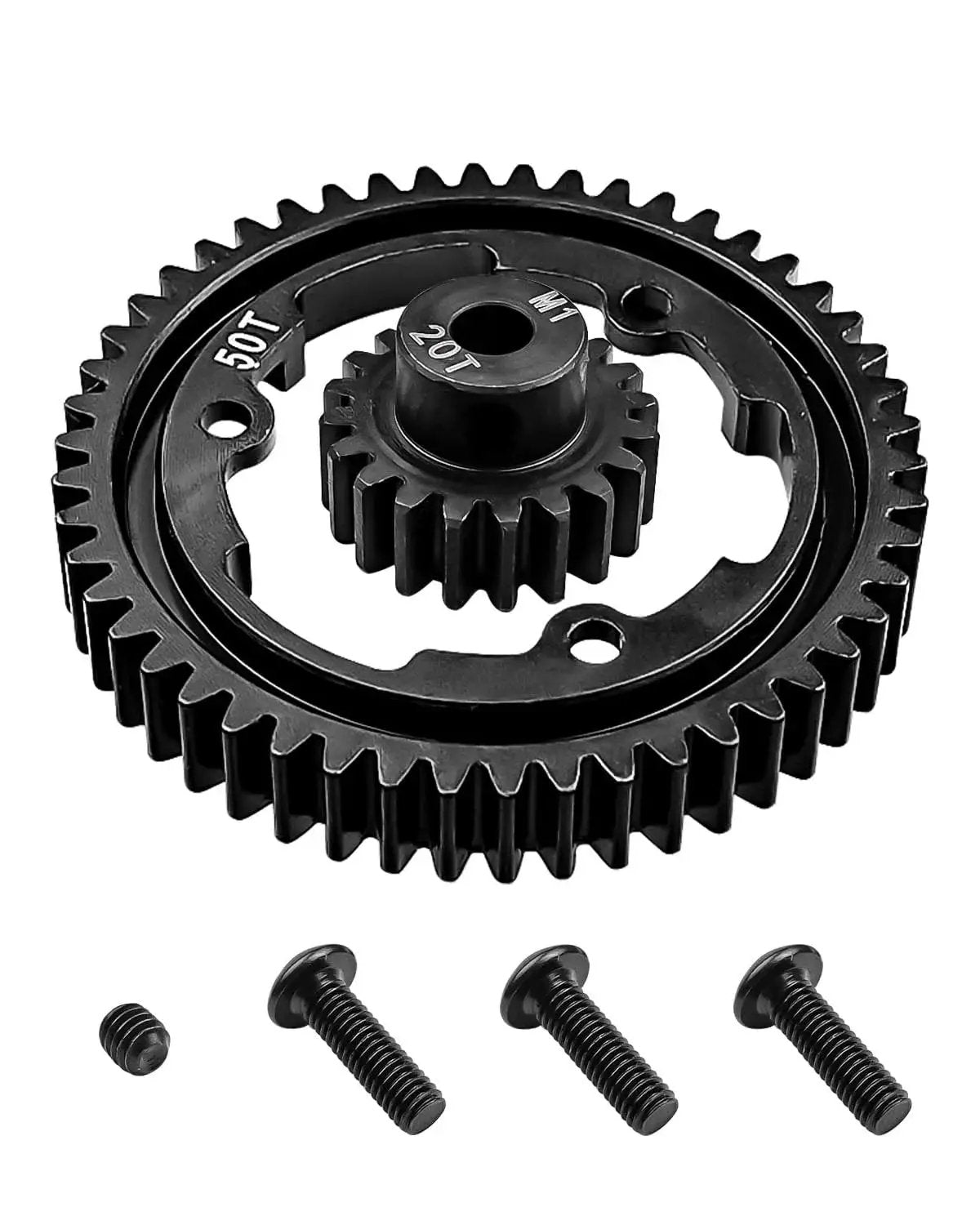 Beefy 50T M1.0 hardened steel spur gear with 20T pinion gear and screws for Traxxas Maxx X Maxx E Revo 2.0 VXL XO 1 RC cars