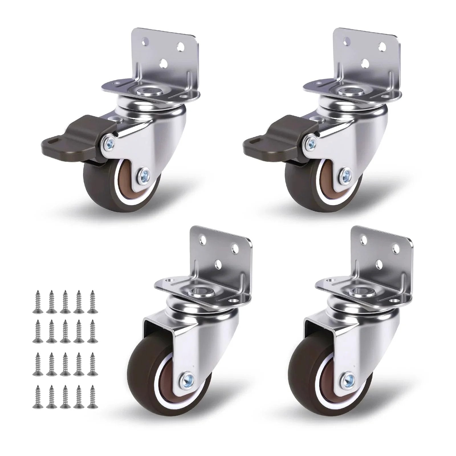 1 Inch Small Caster Wheels Set of 4 with L Bracket and Low Profile Side Mount Swivel Rubber Casters, screws included