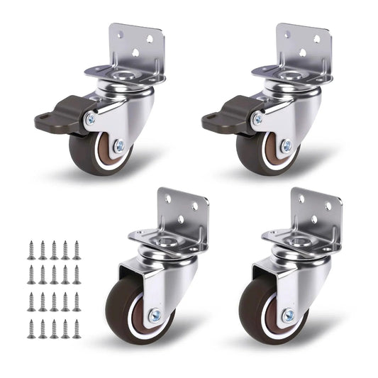 1 Inch Small Caster Wheels Set of 4 with L Bracket and Low Profile Side Mount Swivel Rubber Casters, screws included